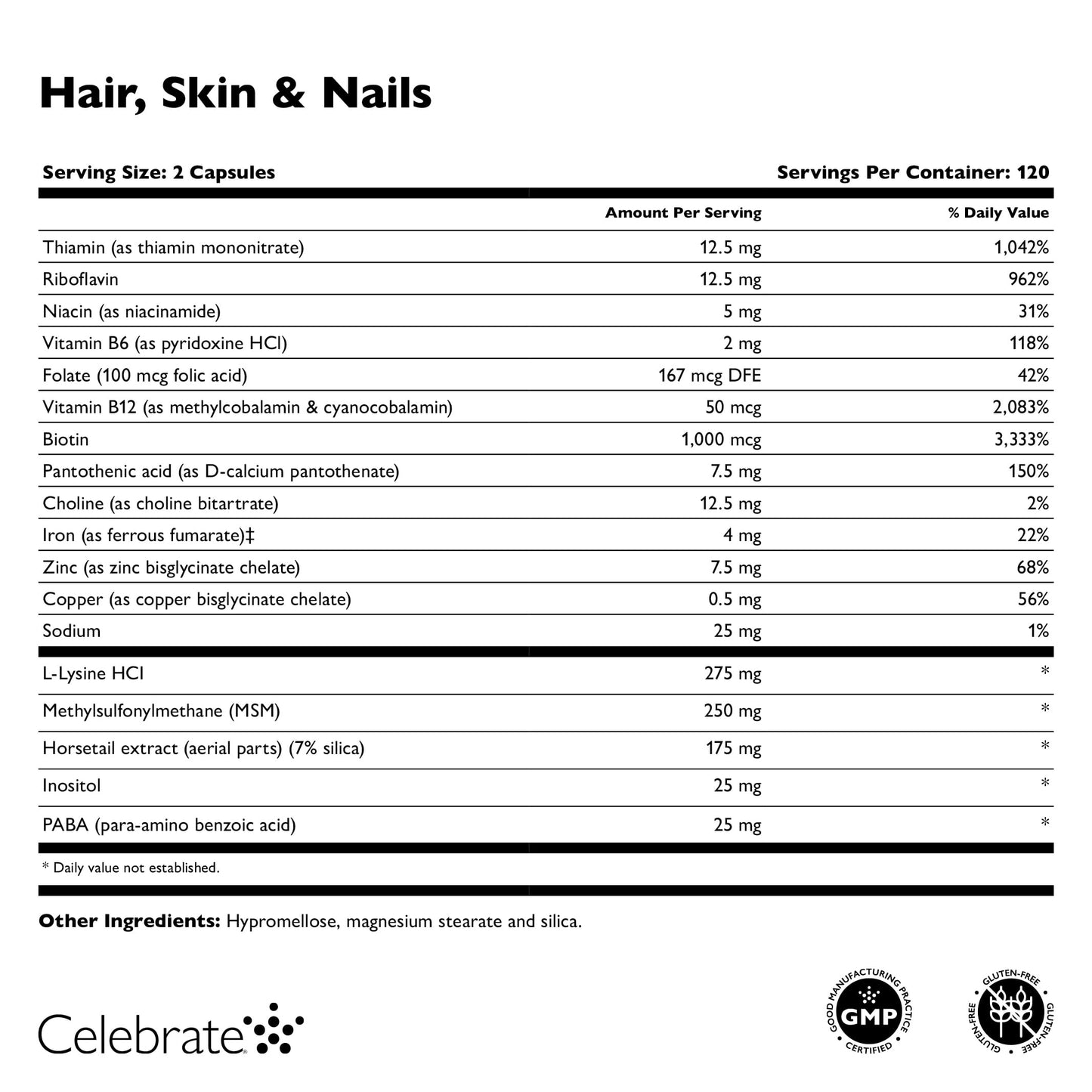 Celebrate Bariatric Supplements Hair, Skin and Nails Capsules 120