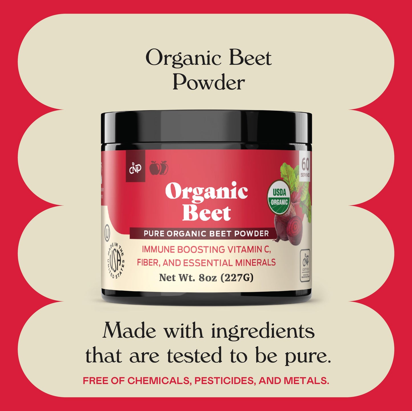 Complete Natural Products Pure Organic Beet Root Powder Supplement, 8 oz