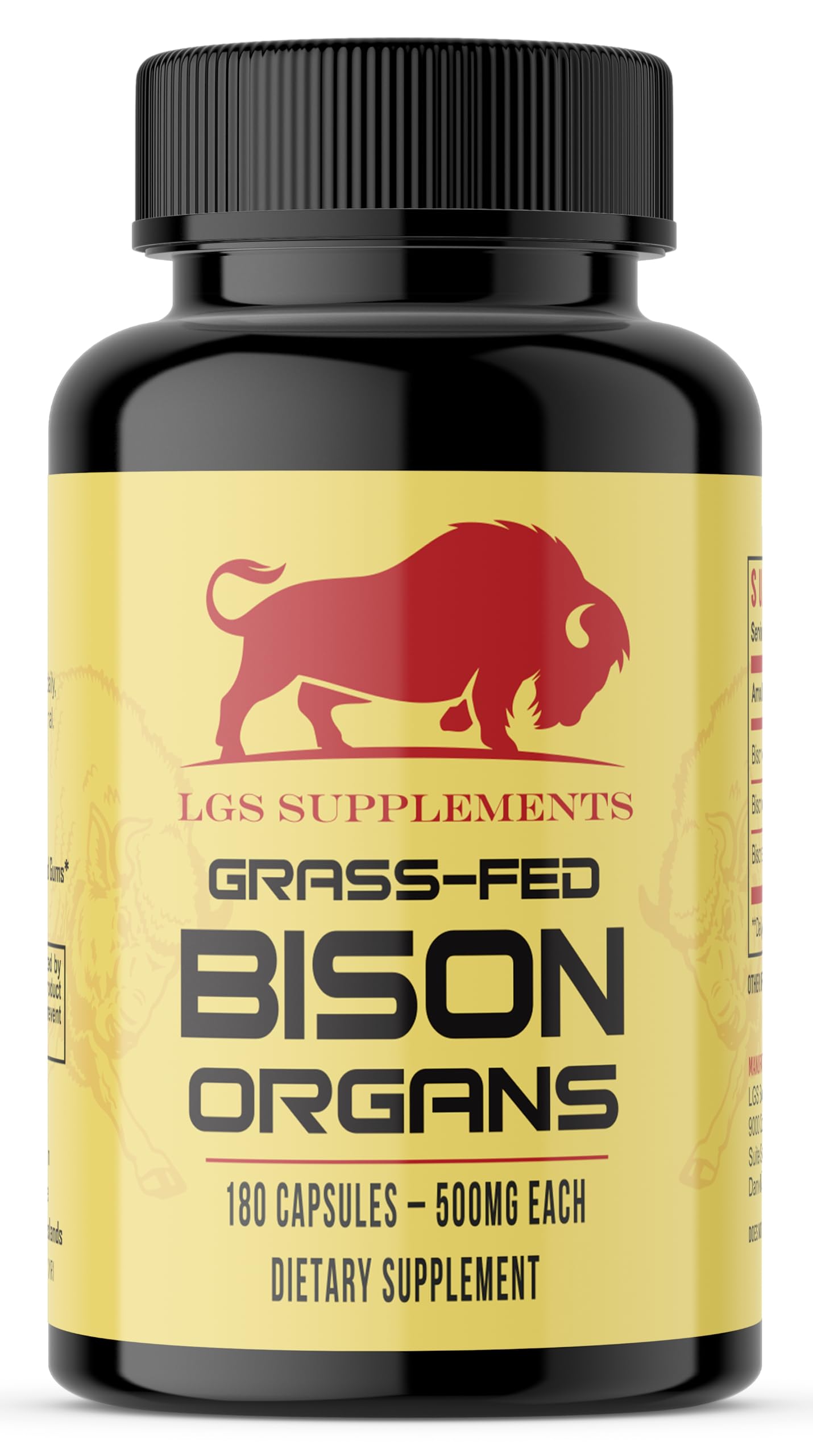 LGS Supplements Grass Fed Bison Organ Supplement Capsules, 180 Capsules