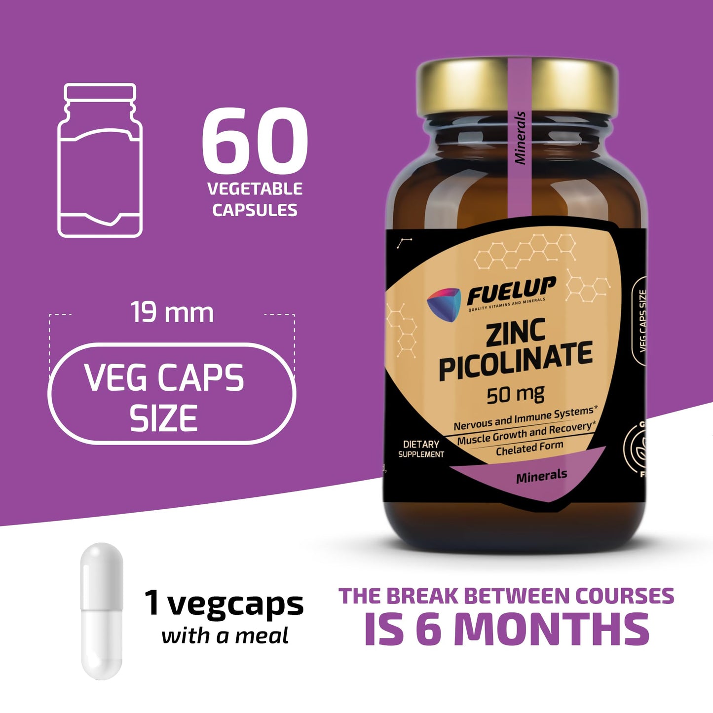 Fuelup Zinc Picolinate 50 mg Capsules, 60 Count