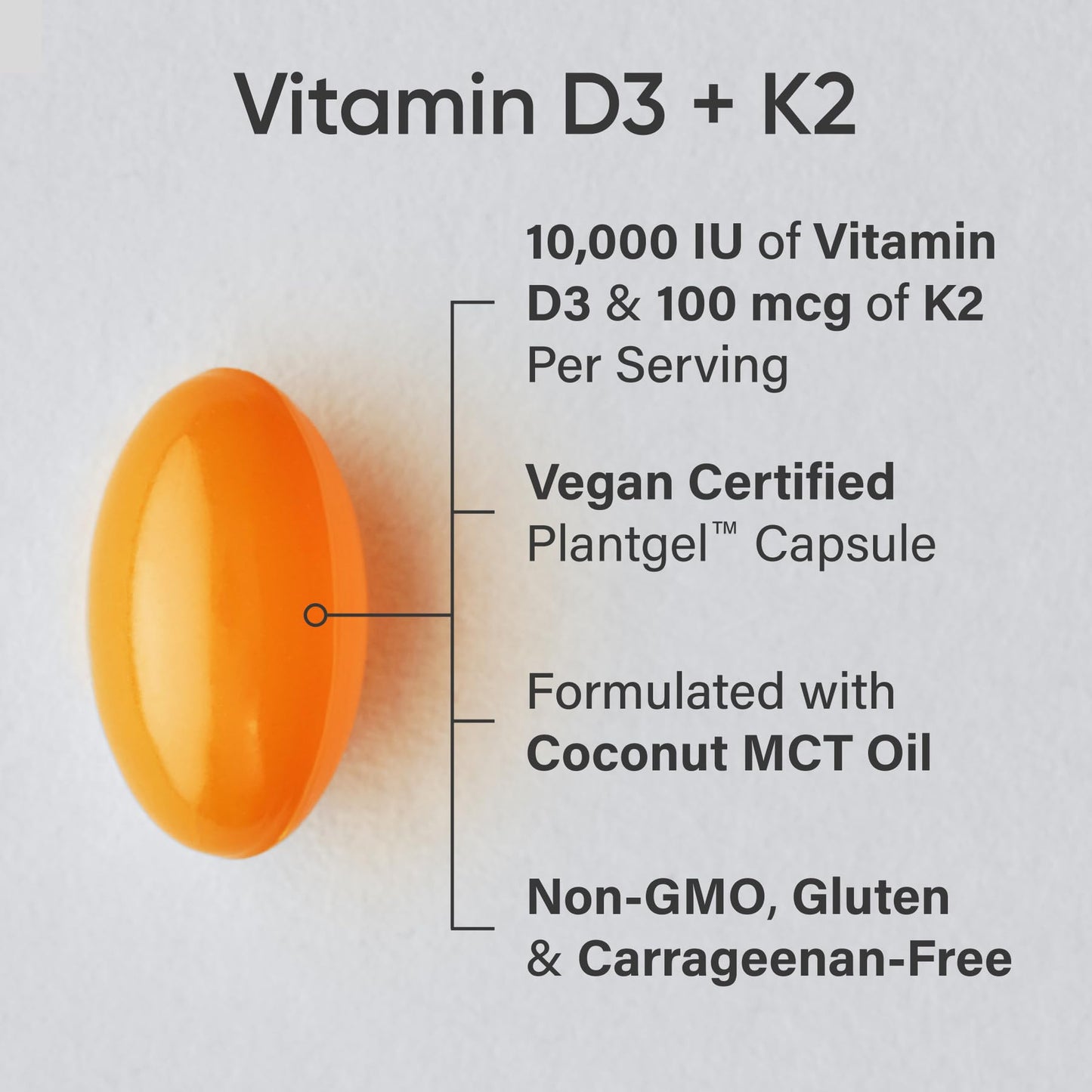 Sports Research Vitamin D3 + K2 with 10,000iu Plant-Based D3 & 100mcg Vitamin K2 as MK-7 Softgels 60 Count