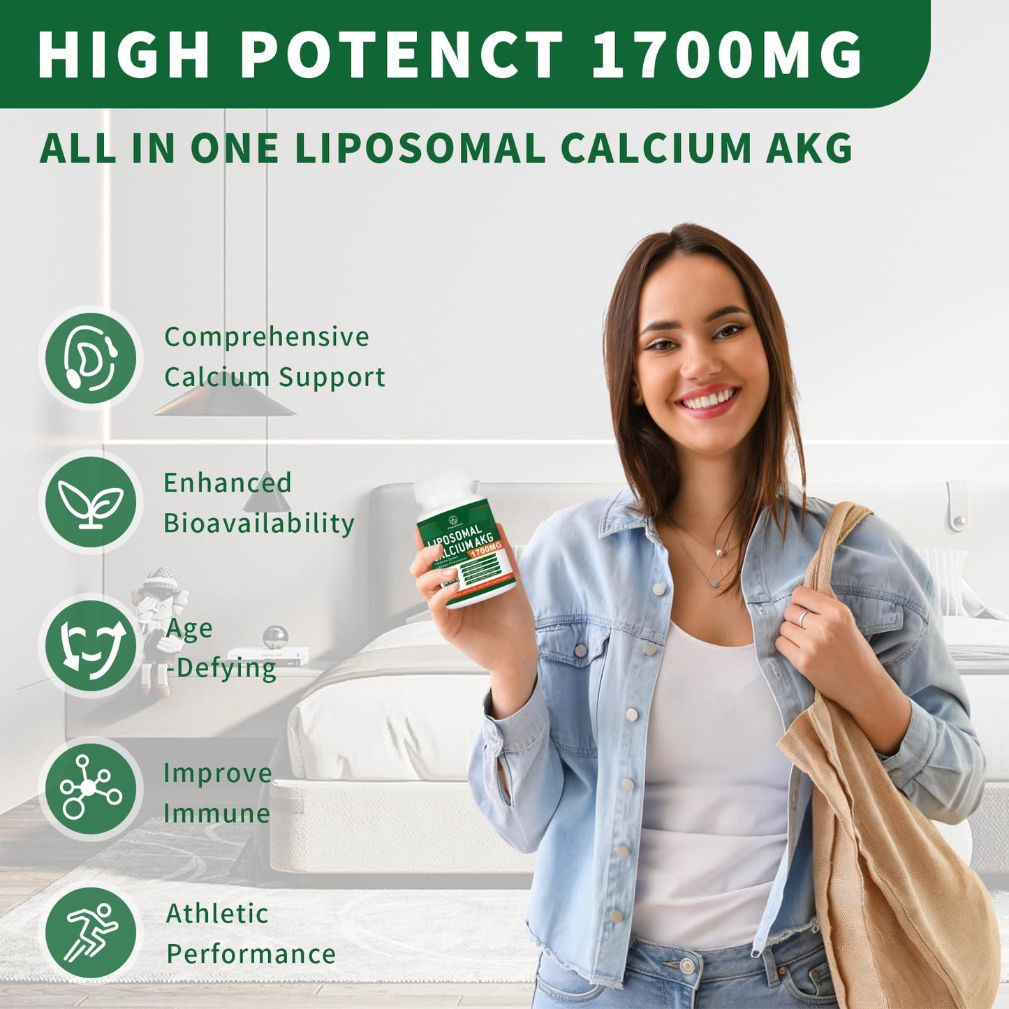 VITACRLLYNMN Liposomal Calcium AKG Supplement 1700 MG Capsule 60 Count