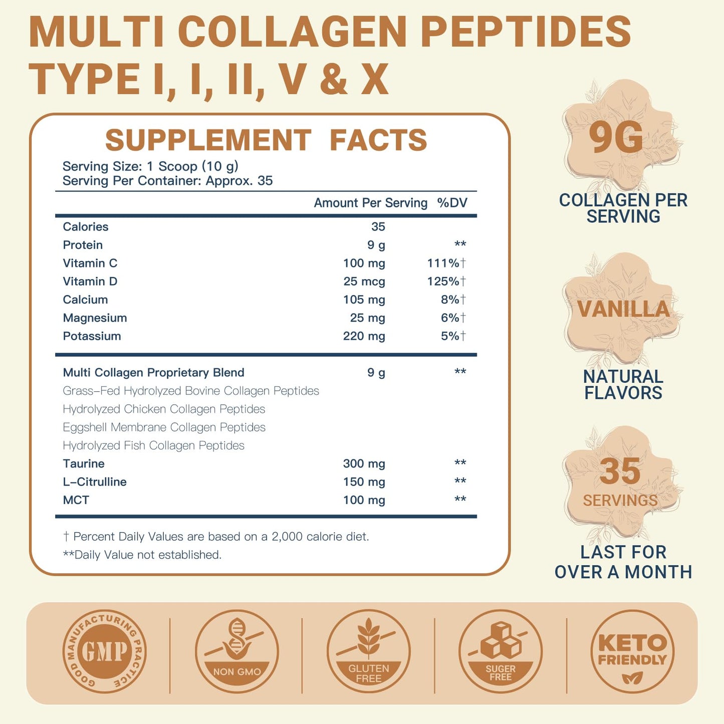 DRFOSTER Vanilla Collagen Peptides Powder, 12.35 Ounce