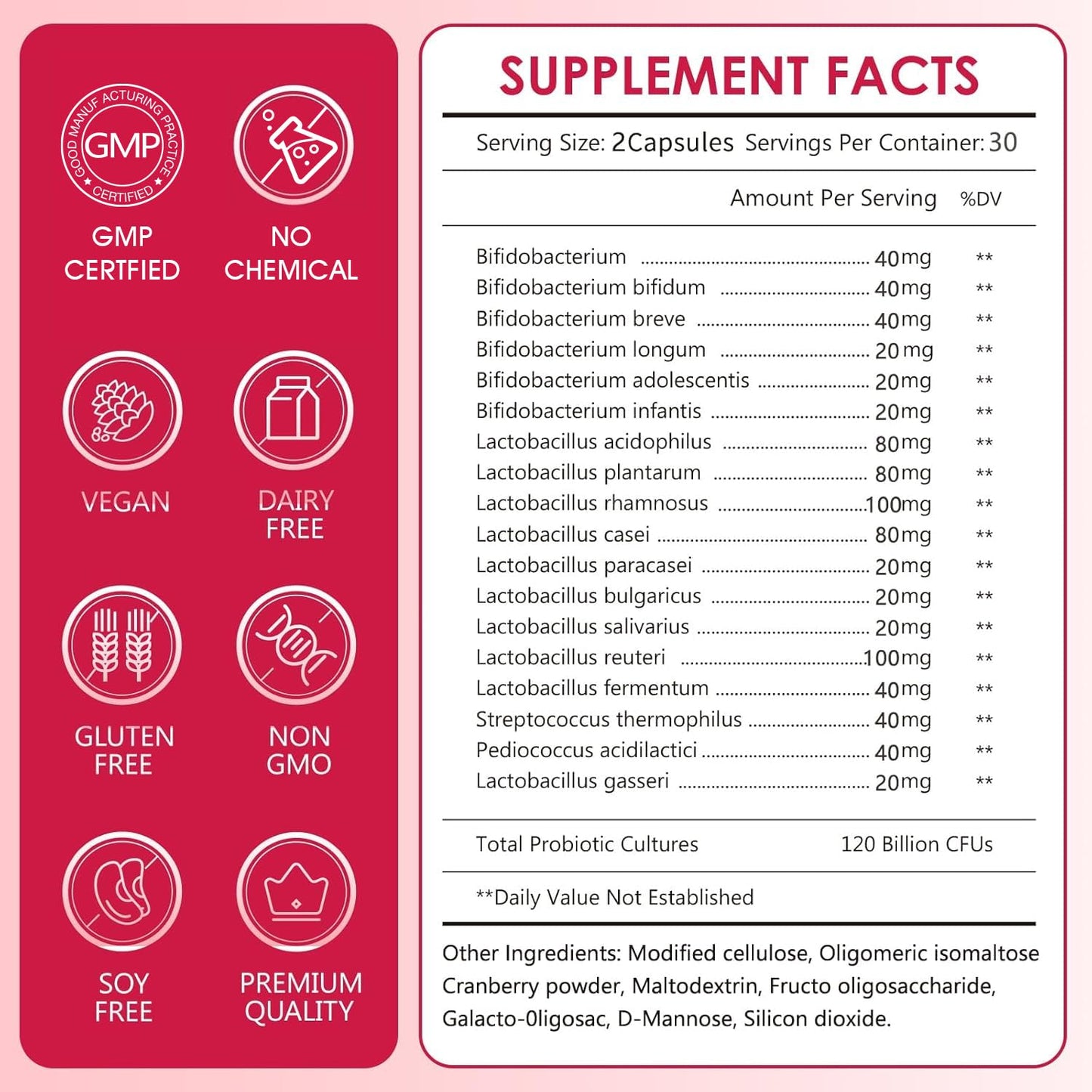 CANLIST Women's Probiotics 120 Billion CFUs 18 Strains, 3 Prebiotics & Digestive Enzymes, Cranberry, Digestive & Immune Support, Non-GMO, 60 Capsules