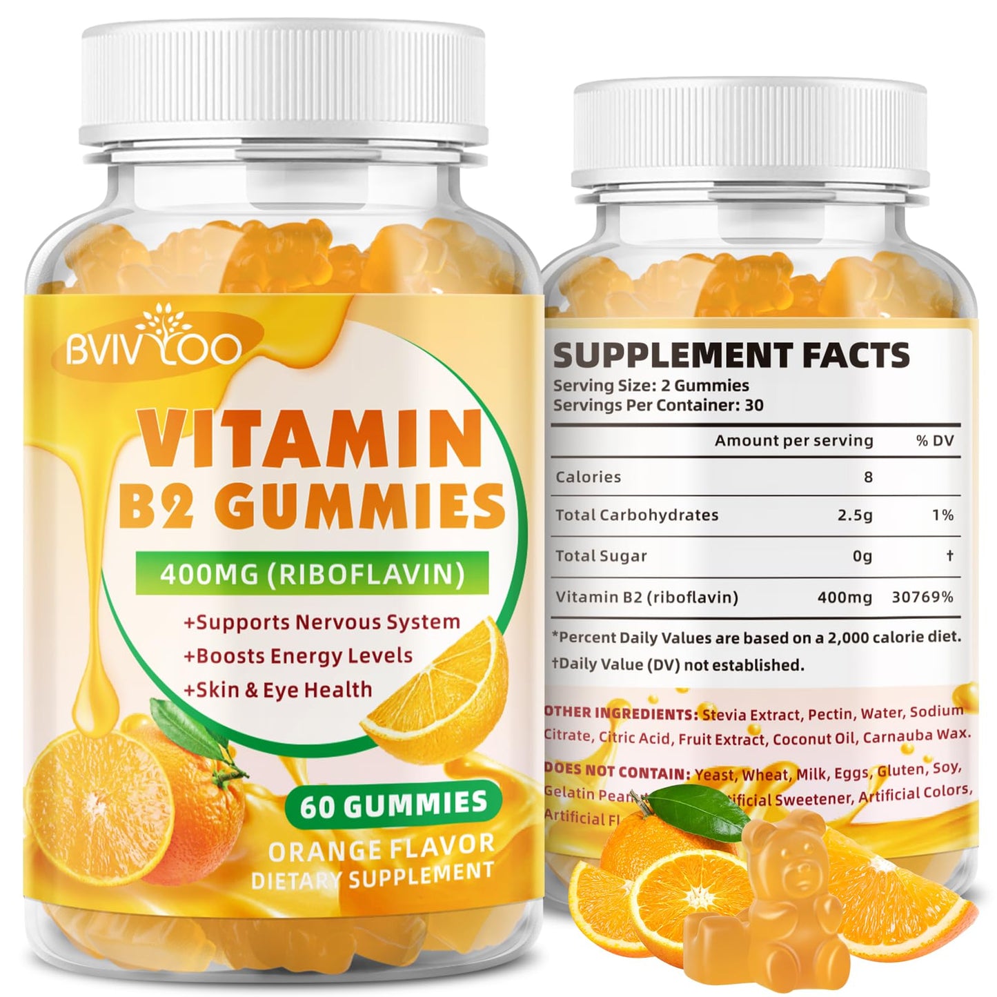 BVIVLOO Vitamin B2 Gummies (Riboflavin 400mg), 60 Gummies