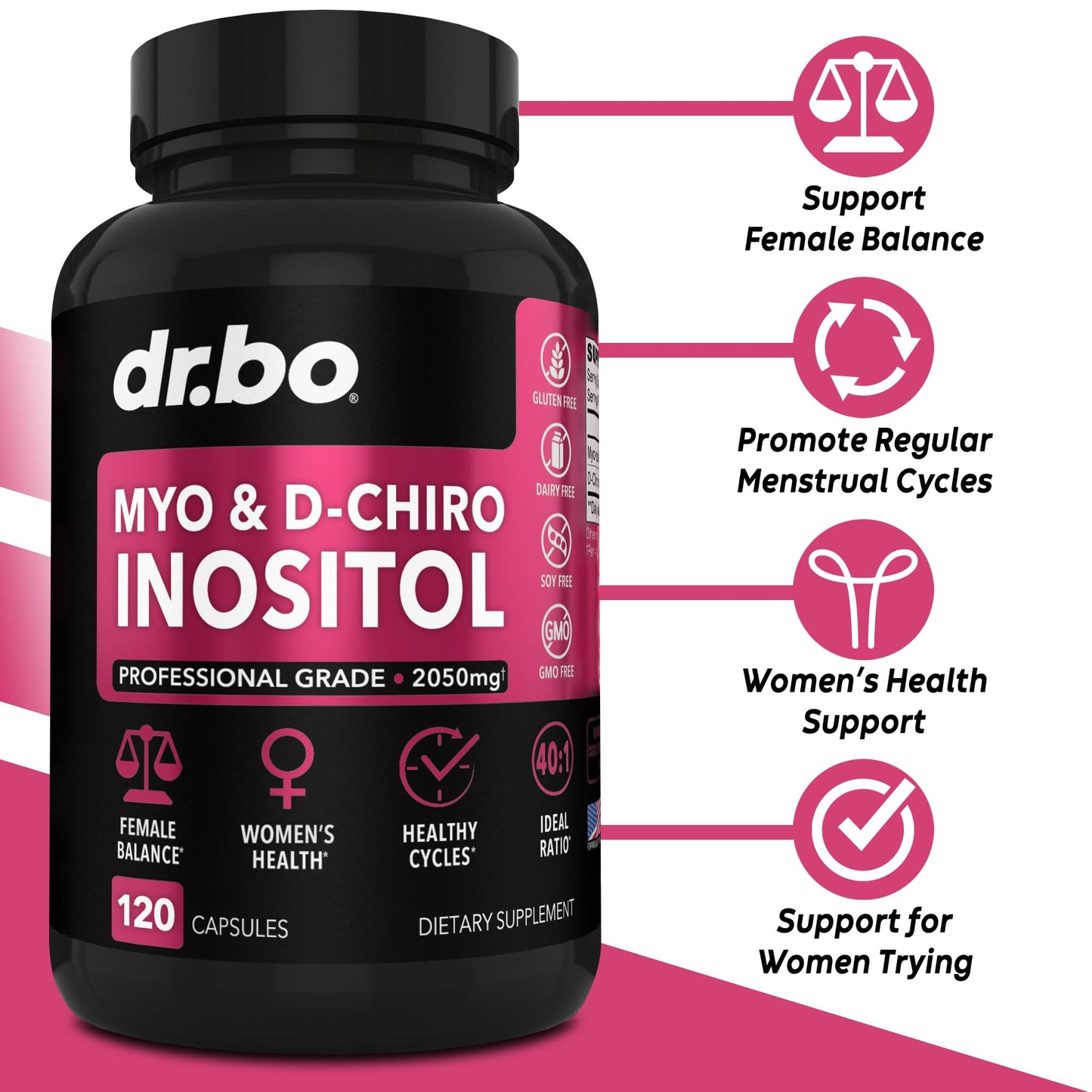 DR. BO Myo-Inositol & D-Chiro Inositol & Berberine Capsules, 180 Capsules