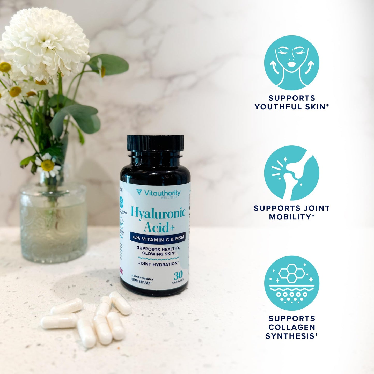 Vitauthority Hyaluronic Acid Capsules with MSM & Vitamin C, 30 Capsules