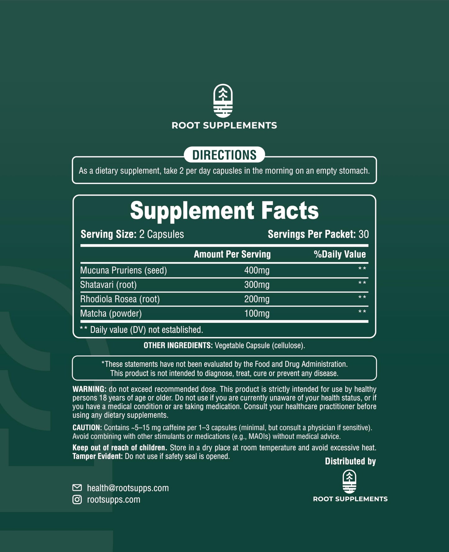 Root Supplements MoodLift Natural Mood Support Supplement - Dopamine & Adaptogen Blend with Mucuna Pruriens, Shatavari, Rhodiola Rosea & Matcha - Promotes Emotional Balance, Focus & Stress Relief 60 Capsules