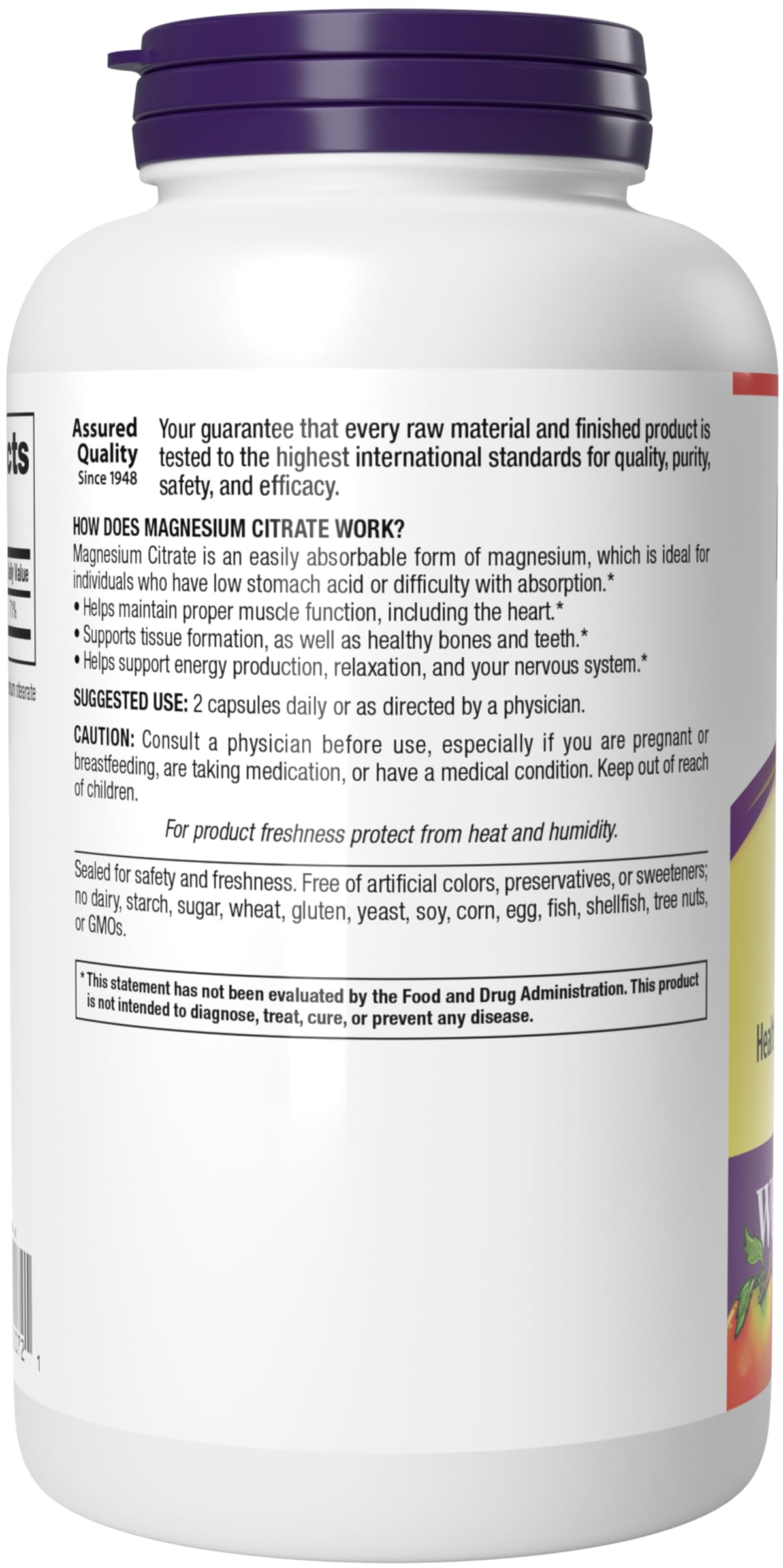 Webber Naturals Magnesium Citrate 300 mg Extra Strength High Absorption, 250 Capsules