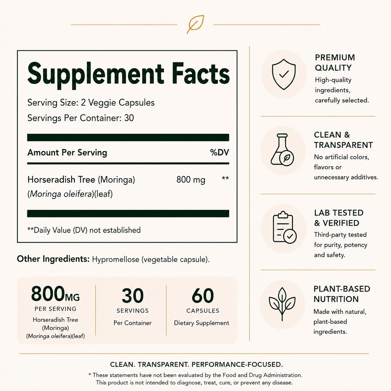 Garner Naturals Moringa Capsules 800mg, 60 Capsules