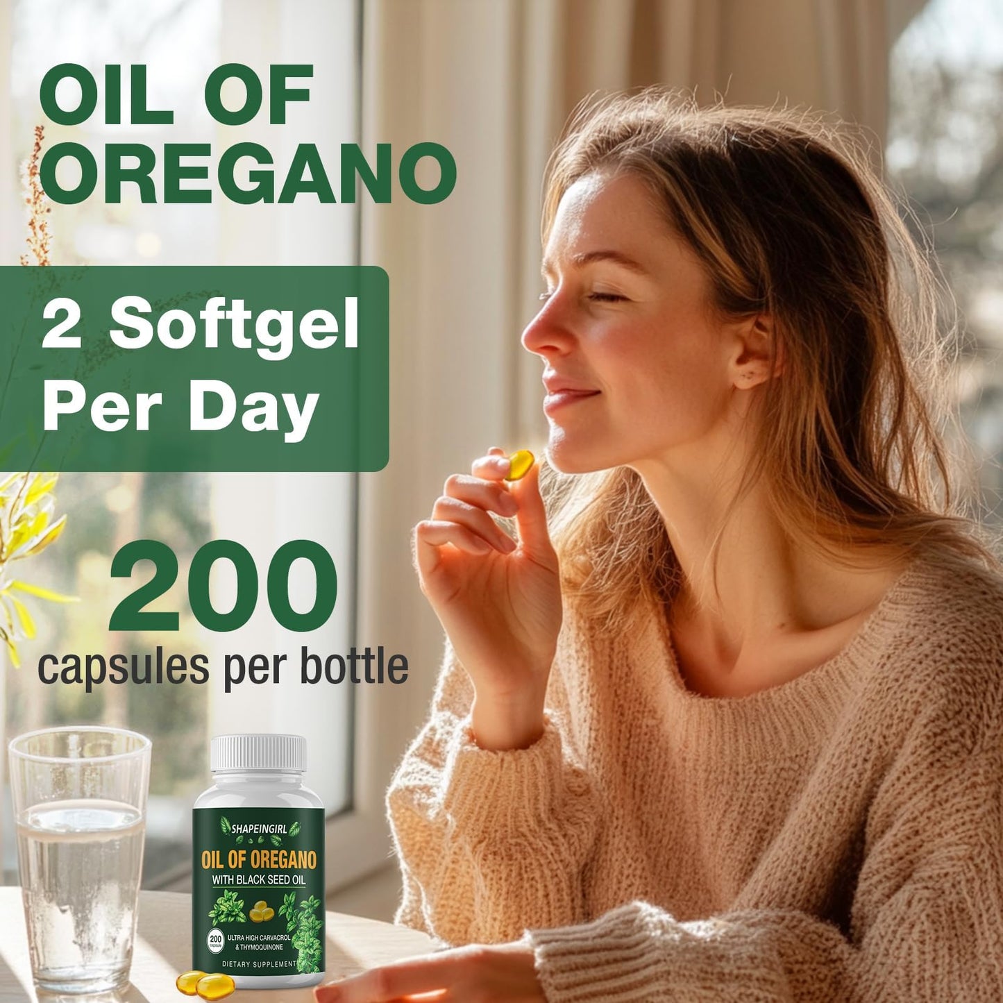 SHAPEINGIRL Oil of Oregano with Black Seed Oil Capsule, Organic Oregano Oil Supplement, 400 Capsules