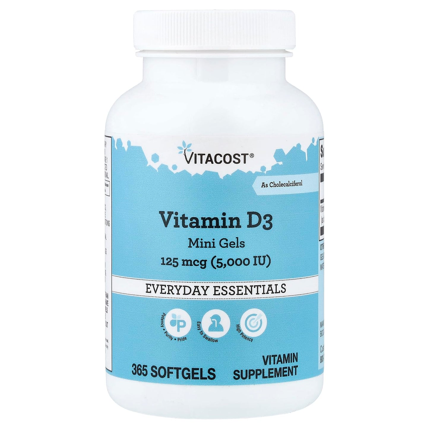Vitacost Brand Vitamin D3 Mini Gels Softgel, 365 Softgels