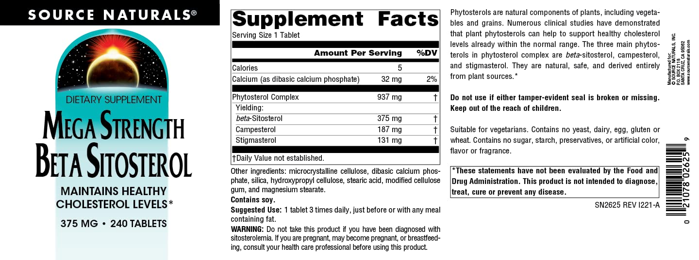 Source Naturals Mega Strength Beta Sitosterol 375mg Tablet 240 Tablets