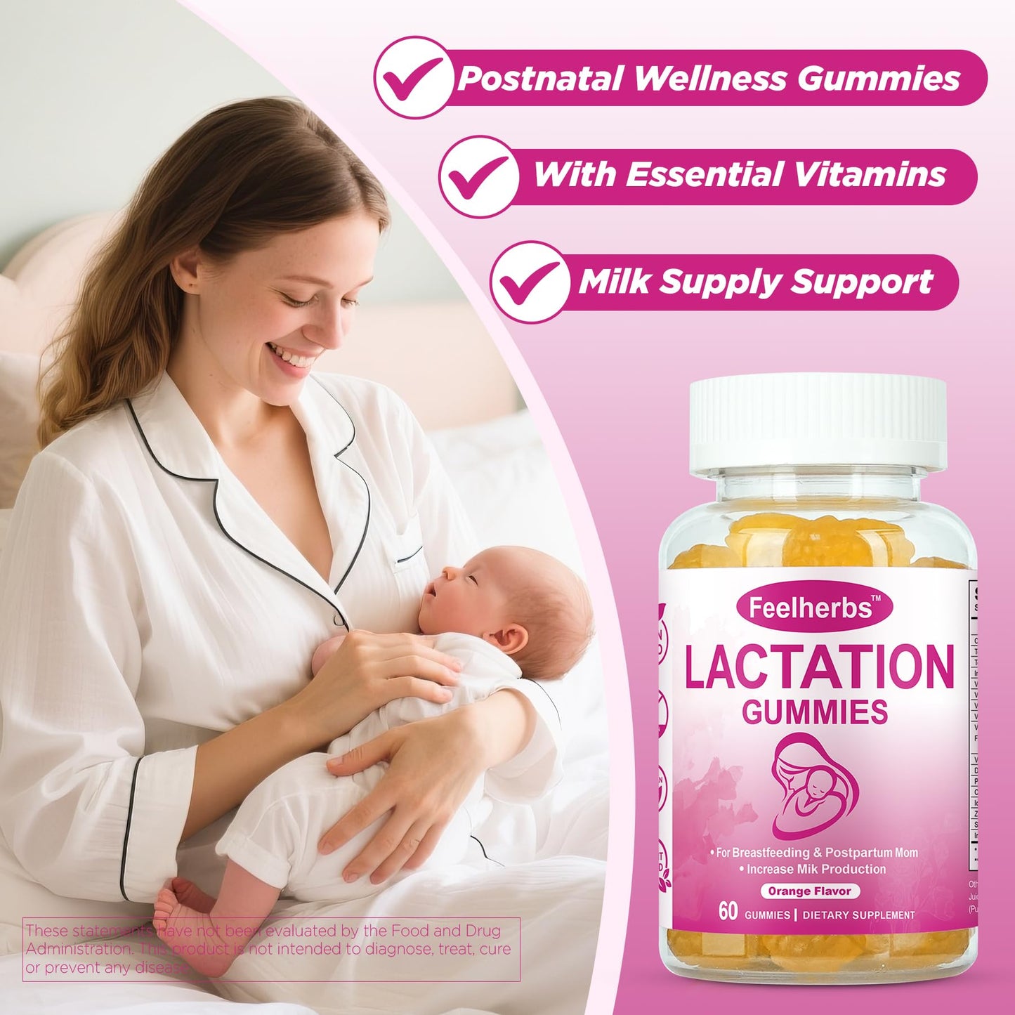 Feelherbs Lactation Gummies for Mothers Milk Supply Gummy, 60 Count