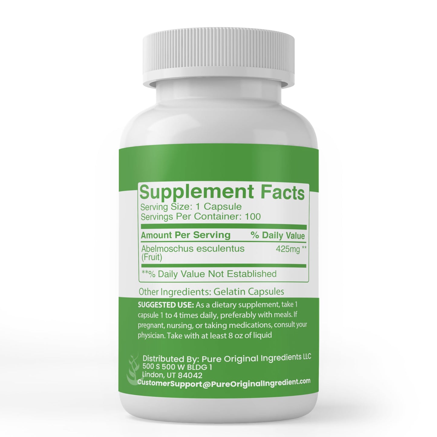 Pure Original Ingredients Okra Extract Capsules 100 Count