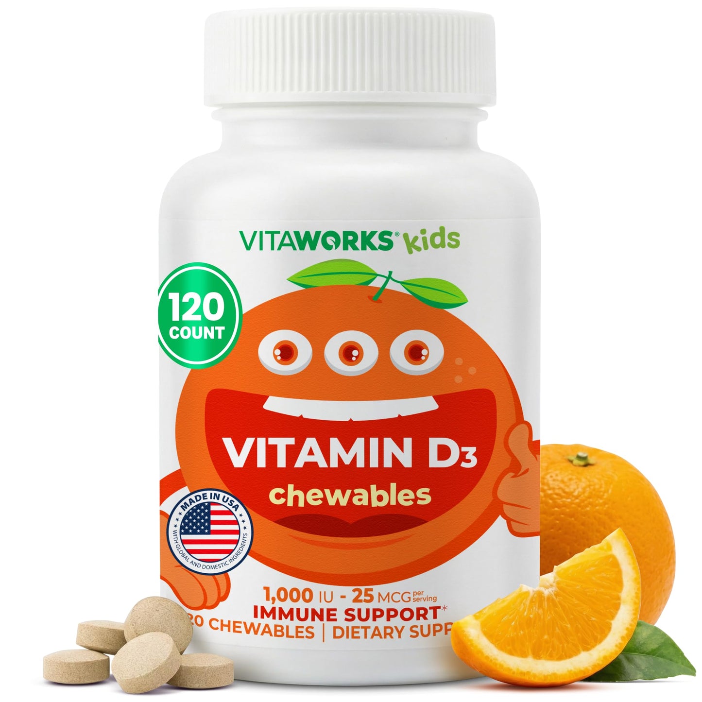 VitaWorks Kids Vitamin D 1000 IU Chewable Tablets, 120 Tablets