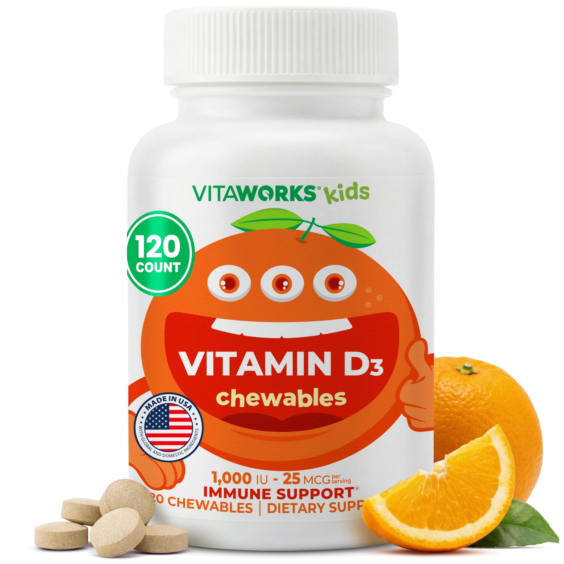 VitaWorks Kids Vitamin D 1000 IU Chewable Tablets, 120 Tablets