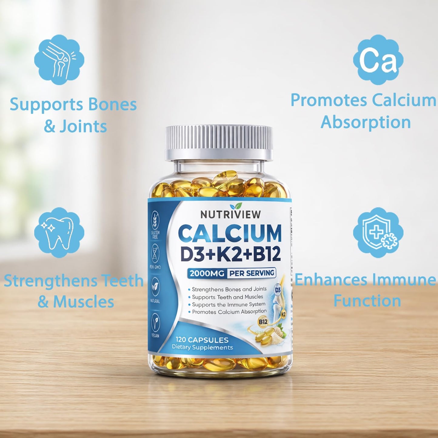 TAWODIUM Nutriview Calcium D3 + K2 + B12 Softgel, 1 Count