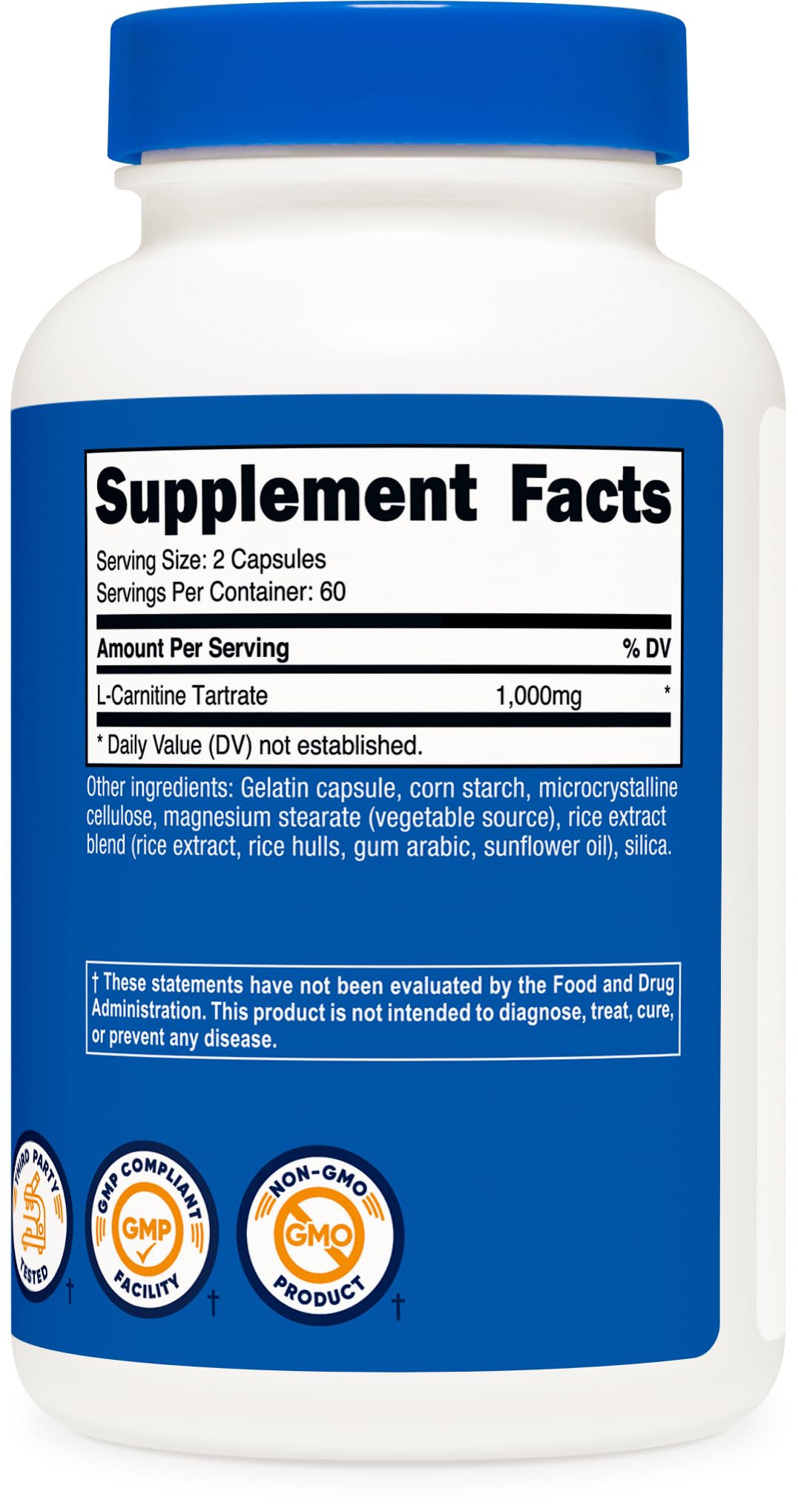 Nutricost L-Carnitine Tartrate 1000mg Capsule 120 Count