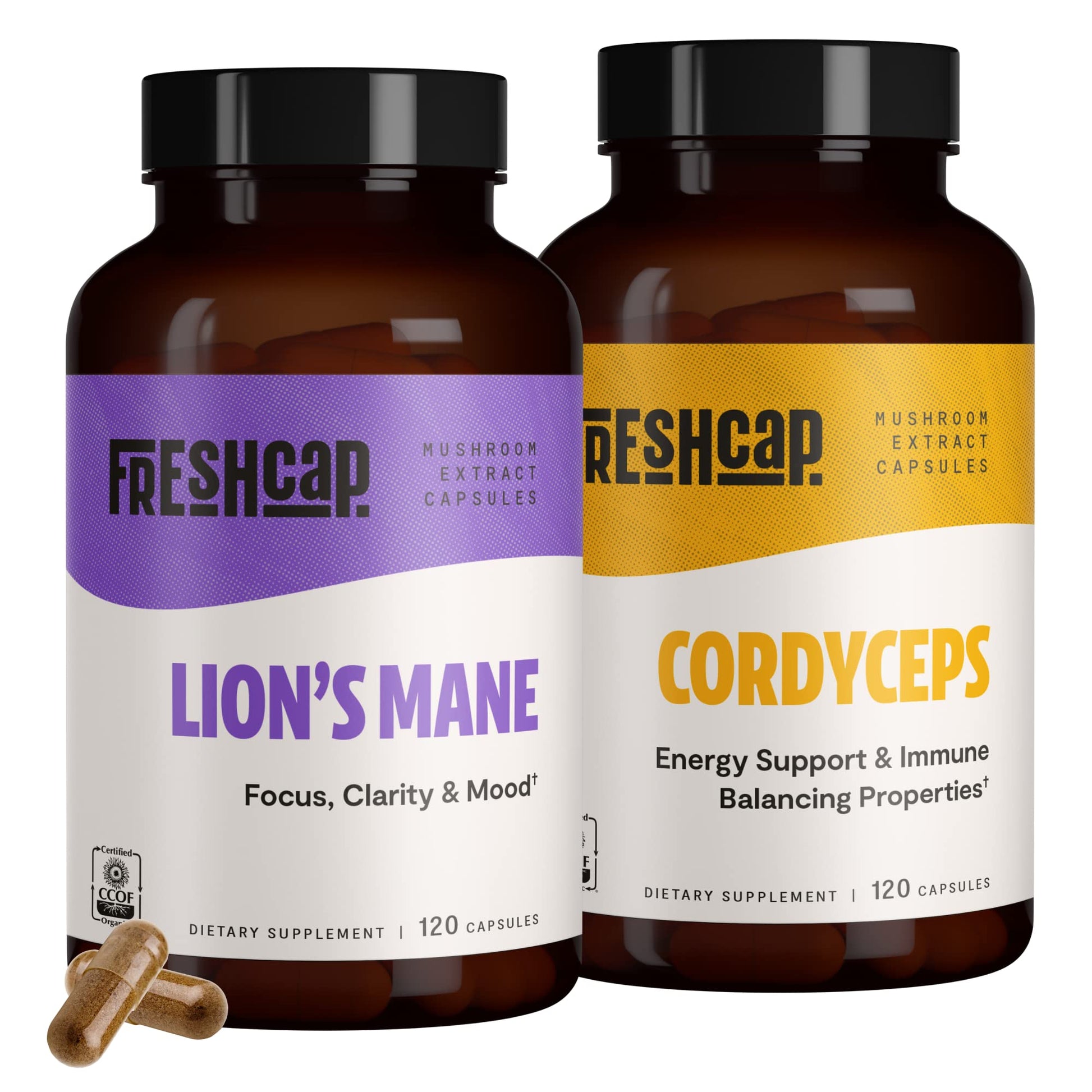 FreshCap Mushrooms Performance Bundle Lion's Mane & Cordyceps Capsules, 2 Count