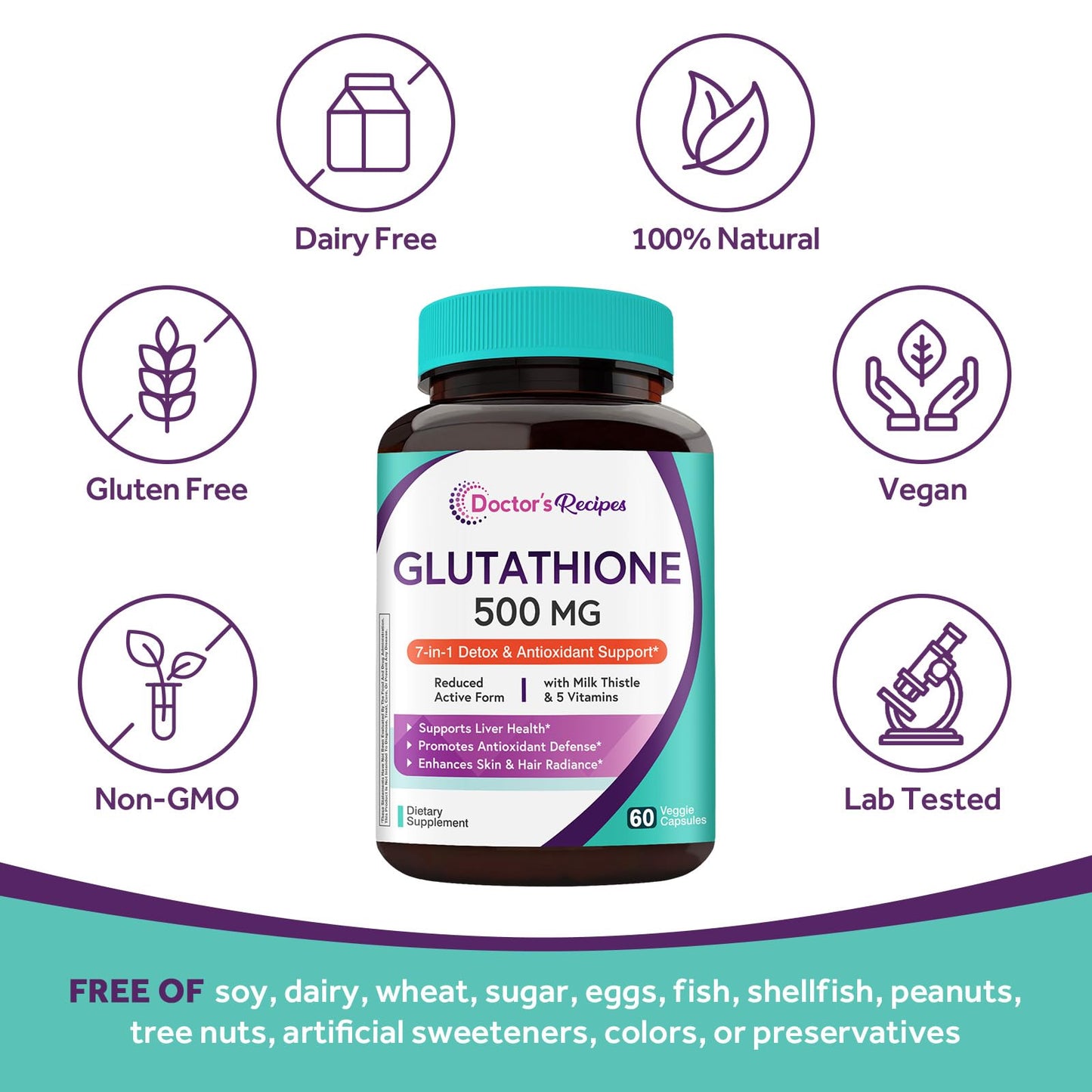 Doctor's Recipes Glutathione 500 mg, 60 Vegan Capsules