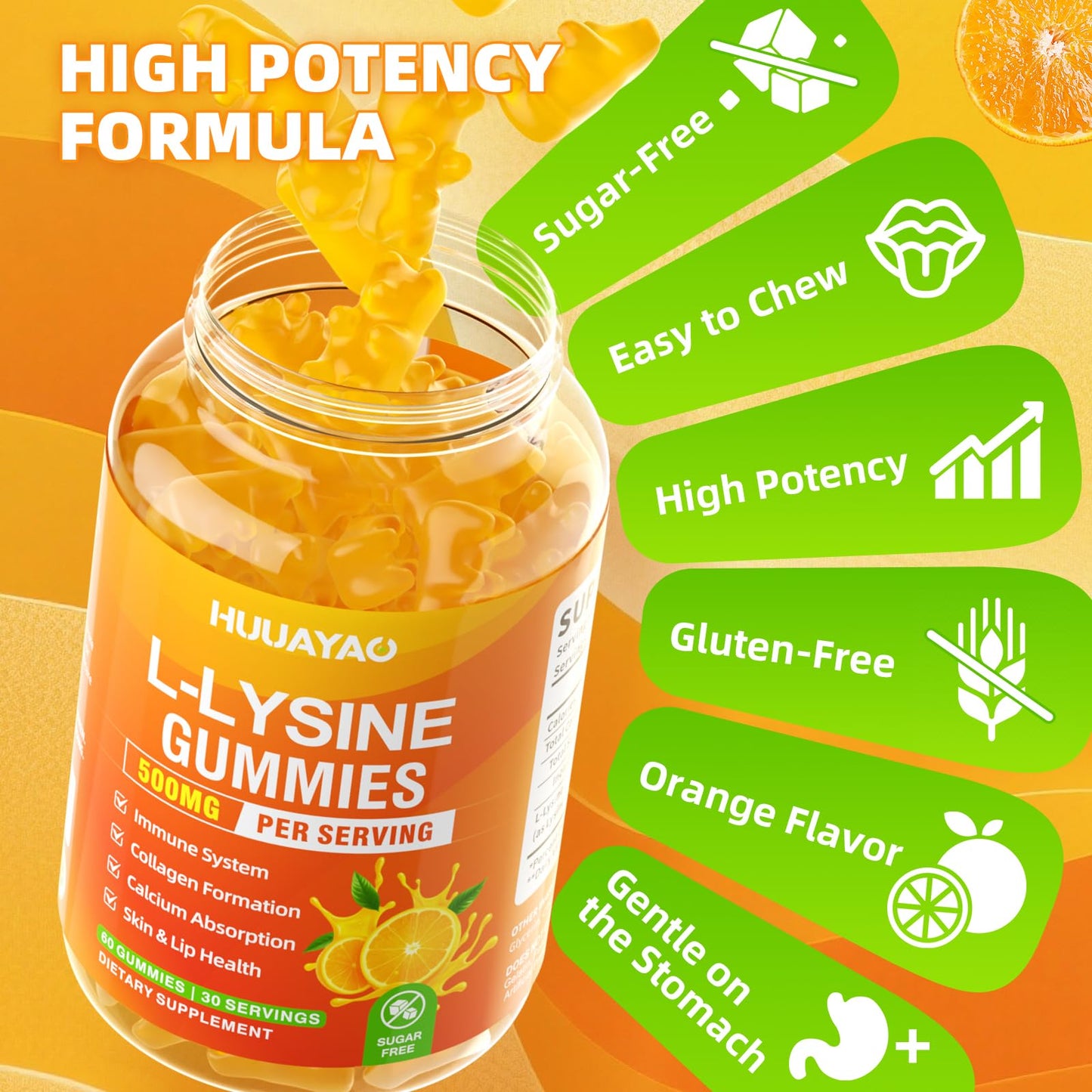 HUUAYAO L-Lysine Gummies 500mg, 60 Gummies
