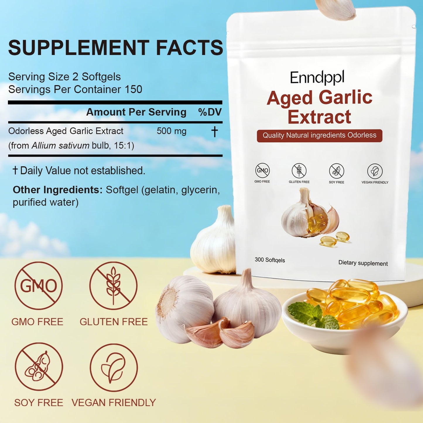 Enndppl Aged Garlic Extract Capsules 600 Count