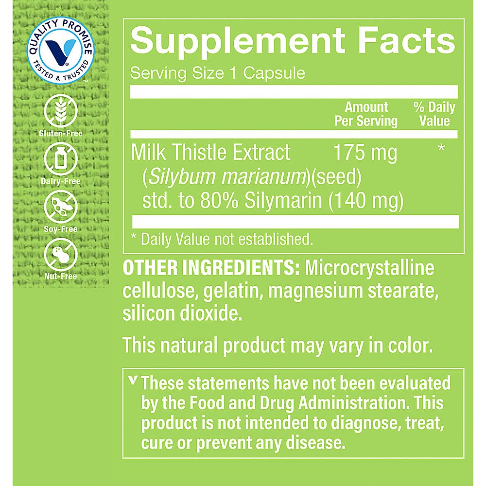 The Vitamin Shoppe Milk Thistle 175 MG - Liver Health Support, Detoxification & Antioxidant Protection Capsules 100 Count