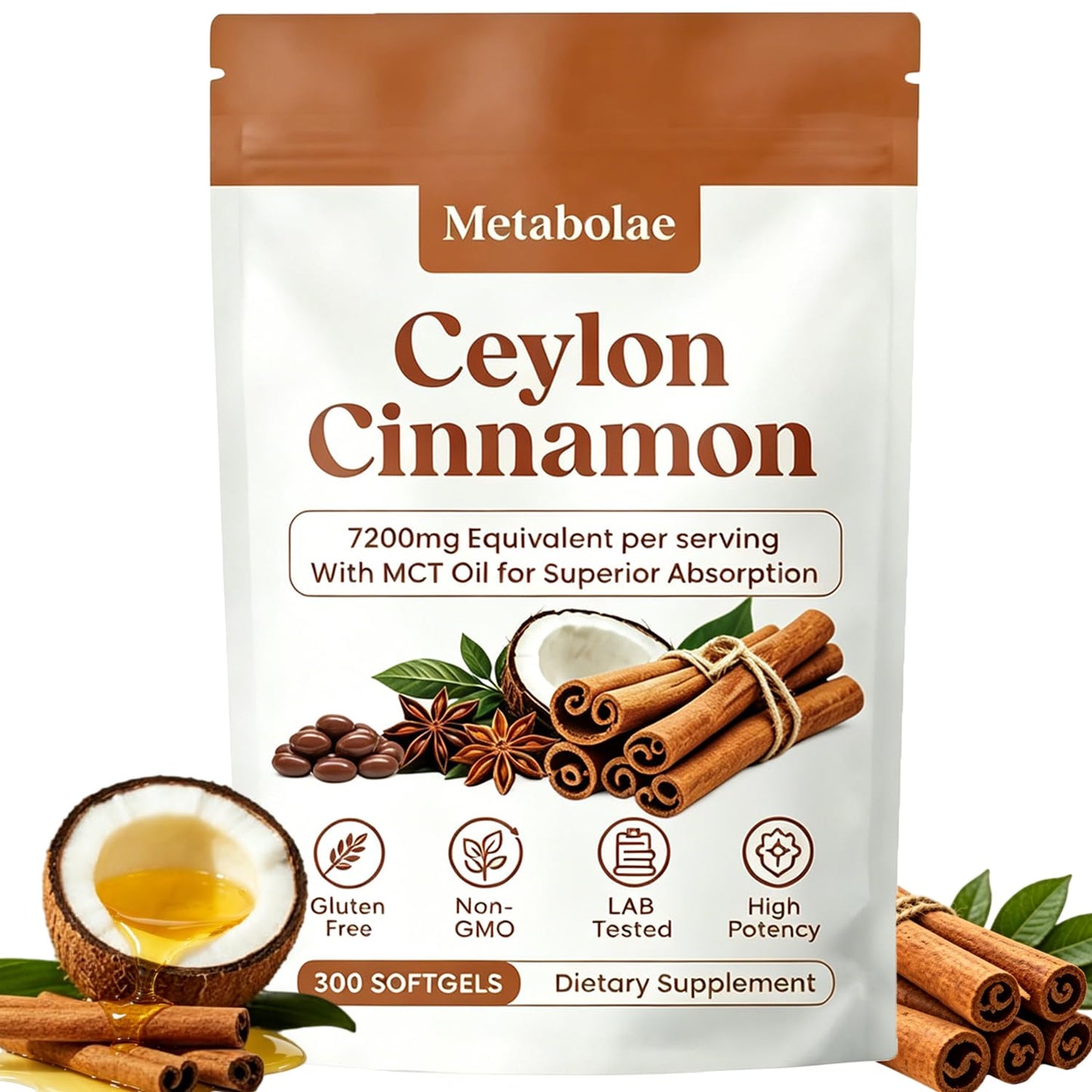 Menjint Metabolae Ceylon Cinnamon Extract Softgels, 300 Count
