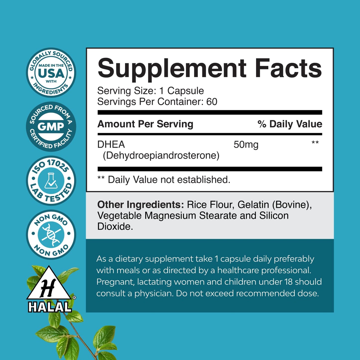 Natures Craft DHEA Capsule 50mg - DHEA Supplement for Women & Men, 60 Count