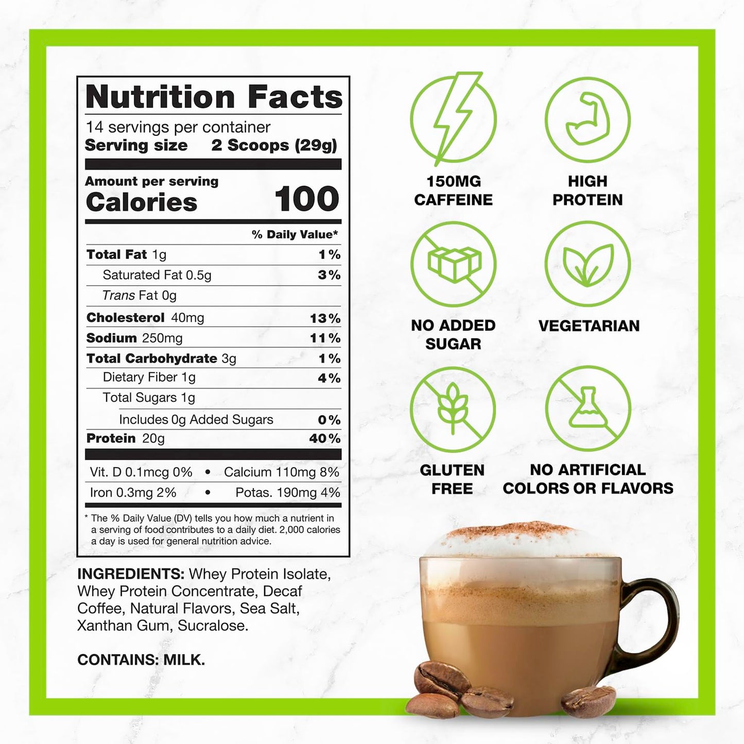 CHIKE Decaf Cappuccino Protein Coffee Powder 14.3 oz