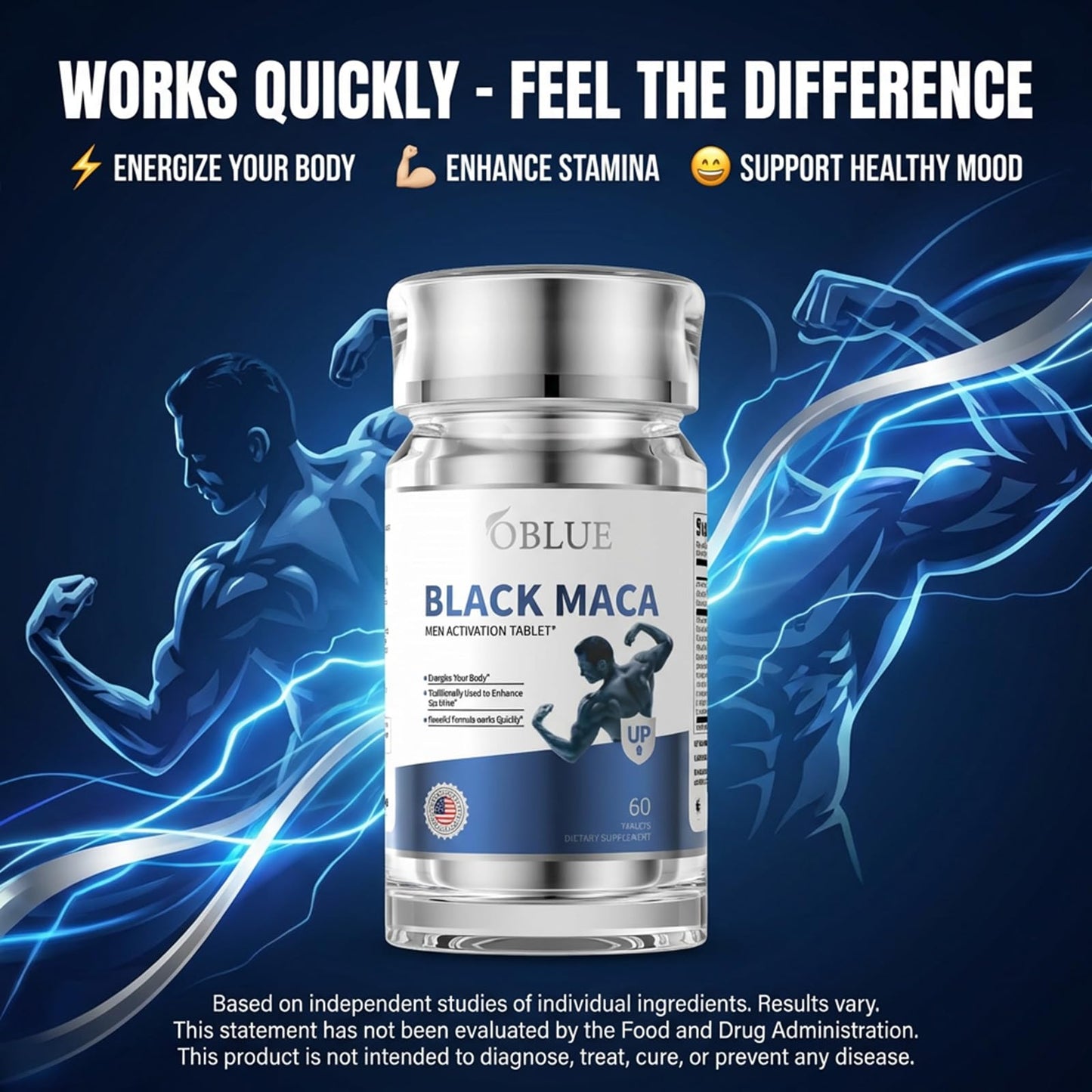 OBLUE Black Maca Men Activation Supplement Tablets 60 Count