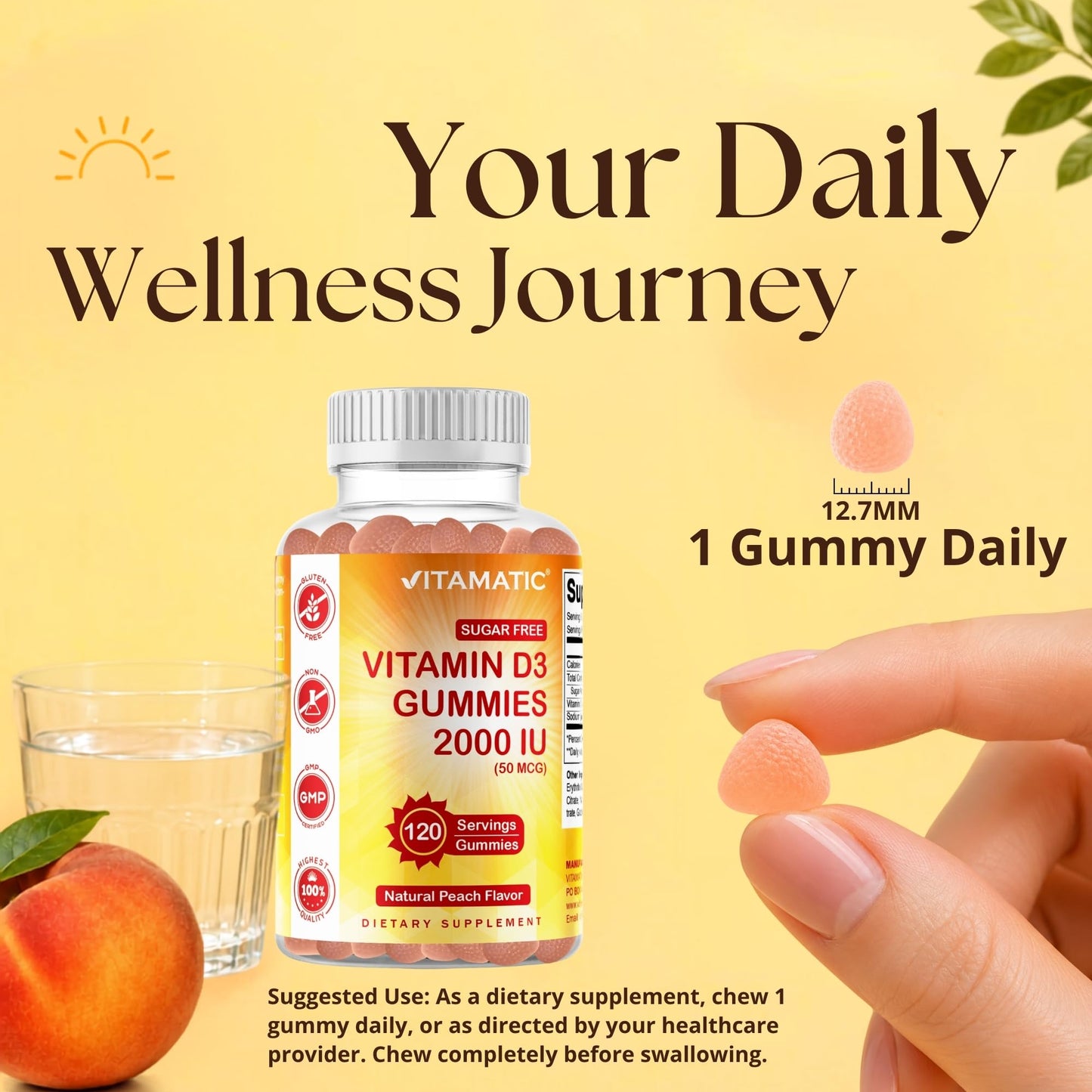 Vitamatic Sugar Free Vitamin D3 2000 IU Gummies, 240 Count