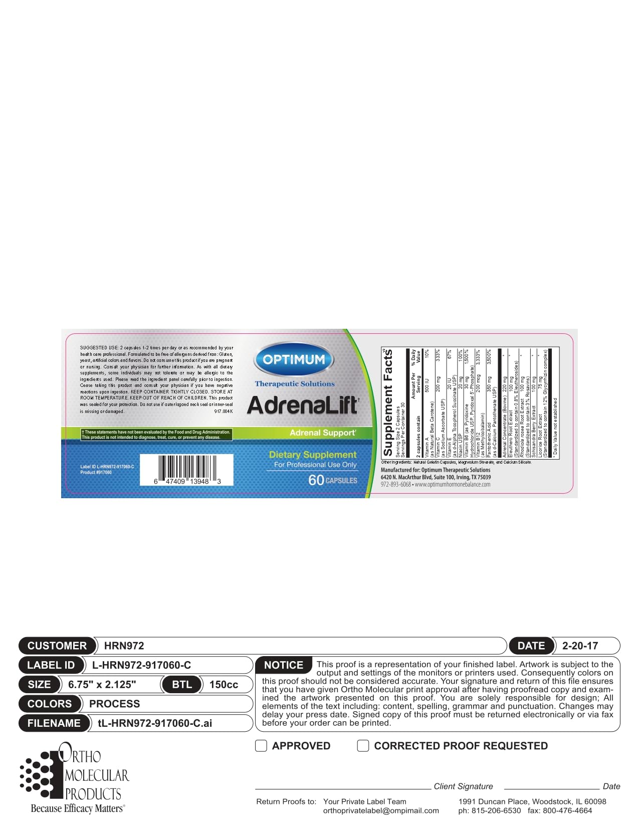 Optimum Therapeutic Solutions AdrenaLift Capsule, 60 Capsules