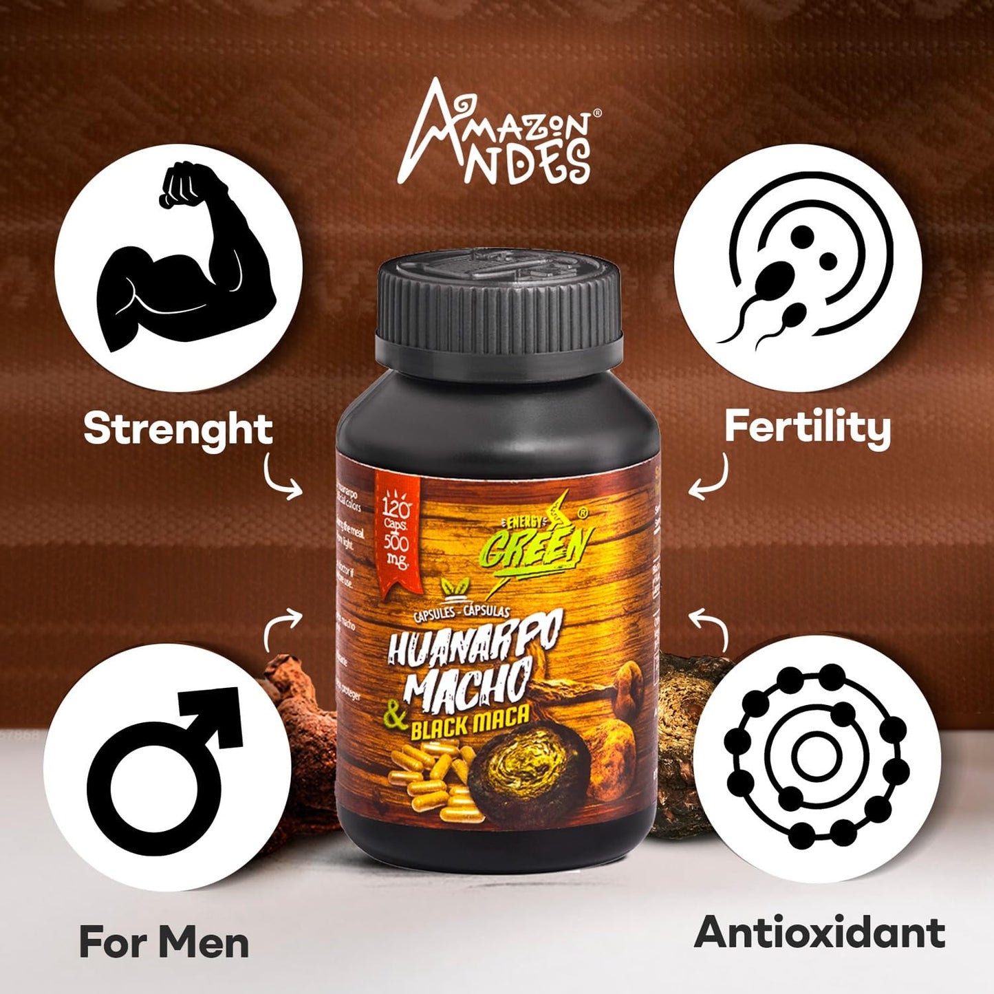 Amazon Andes Black Maca Root and Huanarpo Macho Capsules, 120 Count