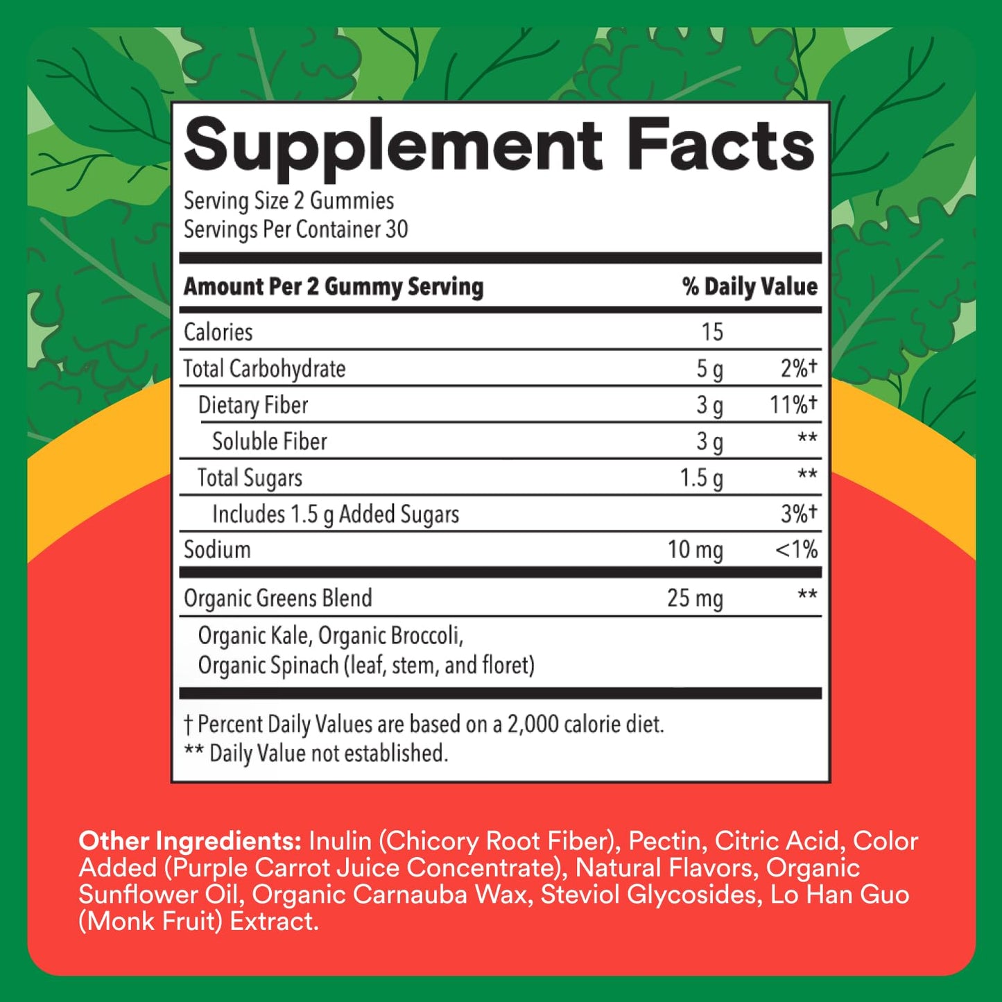 SmartyPants Kids Fiber & Veggies: Prebiotic Fiber Gummies for Kids, Fiber Supplement with Inulin, Organic Green Veggie Blend, Vegan, Gluten Free, Mixed Berry Flavor, 60 Count Gummies
