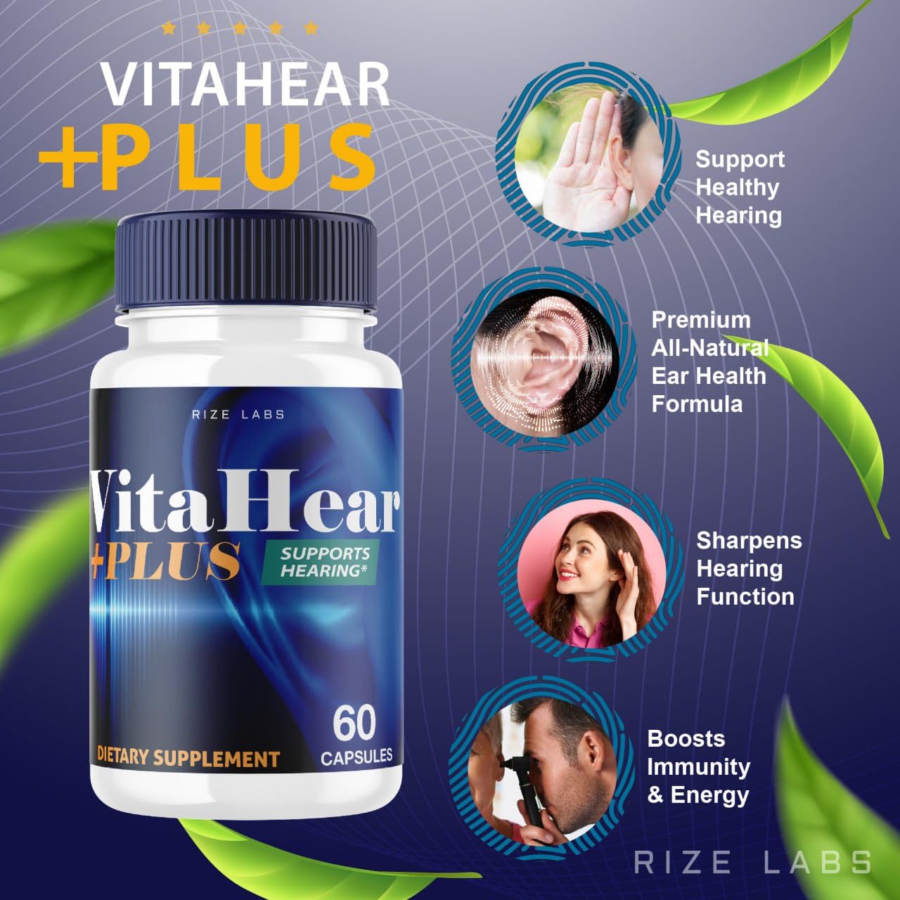 rize labs VitaHear Plus Capsules, Advance Formula for Ear Health, 120 Capsules