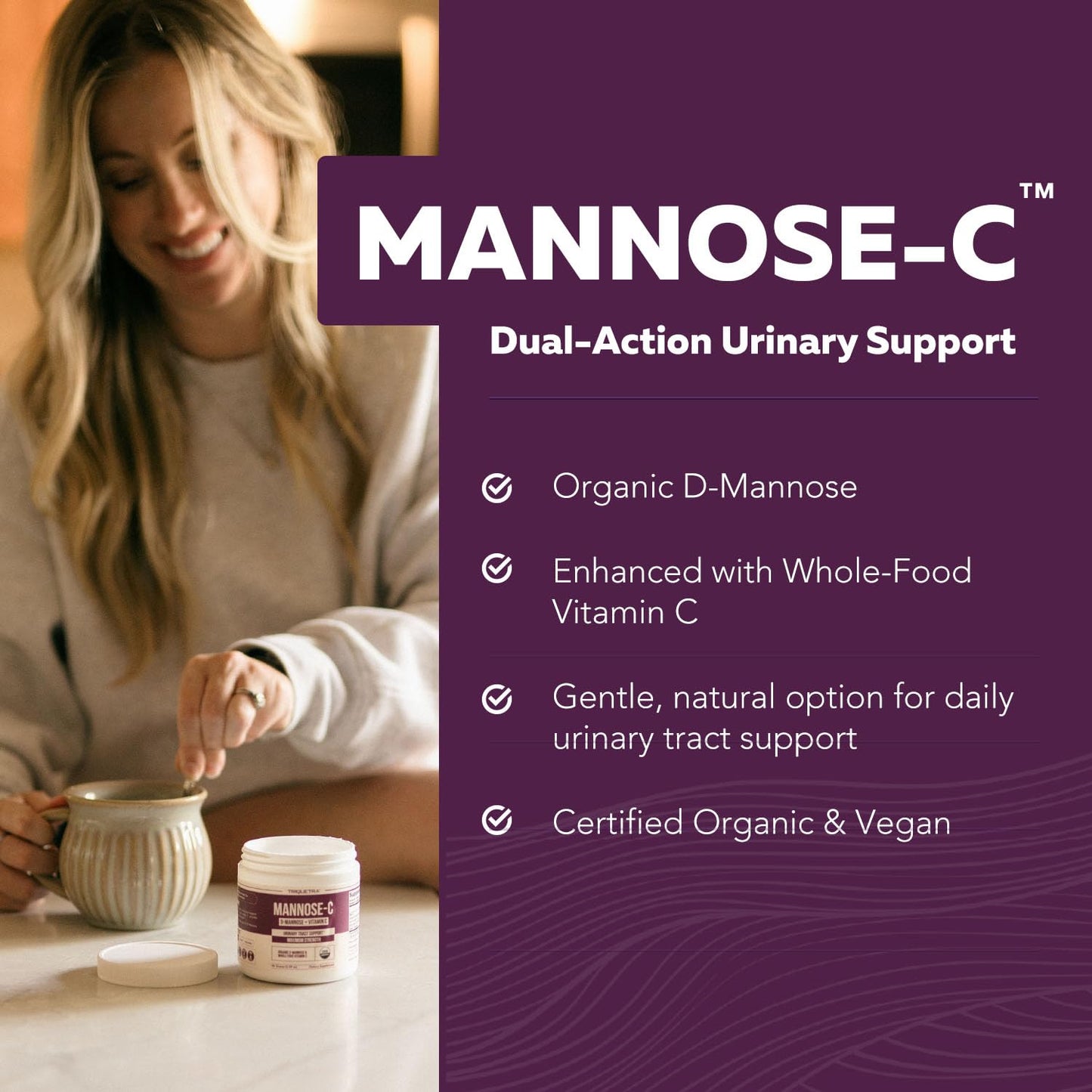 Triquetra Health Mannose-C Organic D Mannose Powder with Whole Food Vitamin C, UTI Support, 3.39 oz