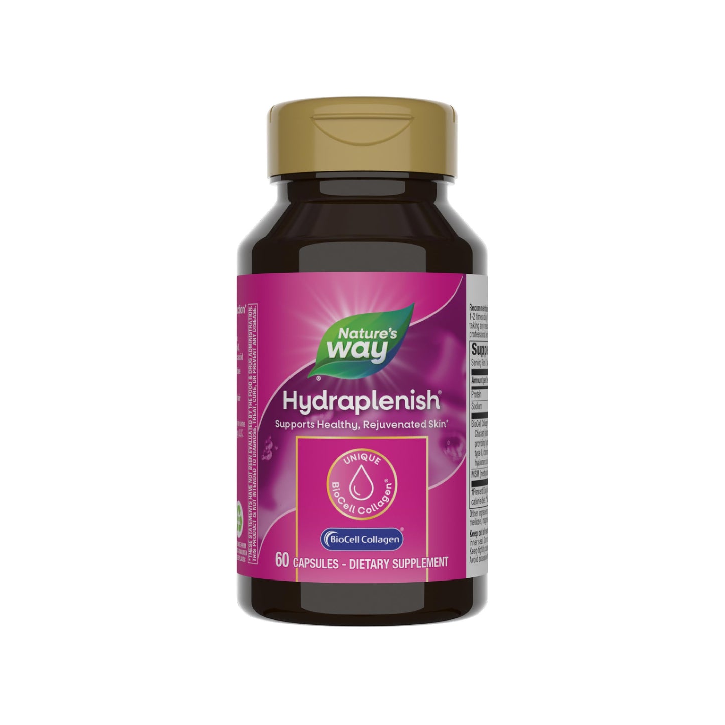Nature's Way Hydraplenish Unique BioCell Collagen with Hyaluronic Acid, MSM, Supports Healthy Hair, Skin and Nails Capsules, 60 Count