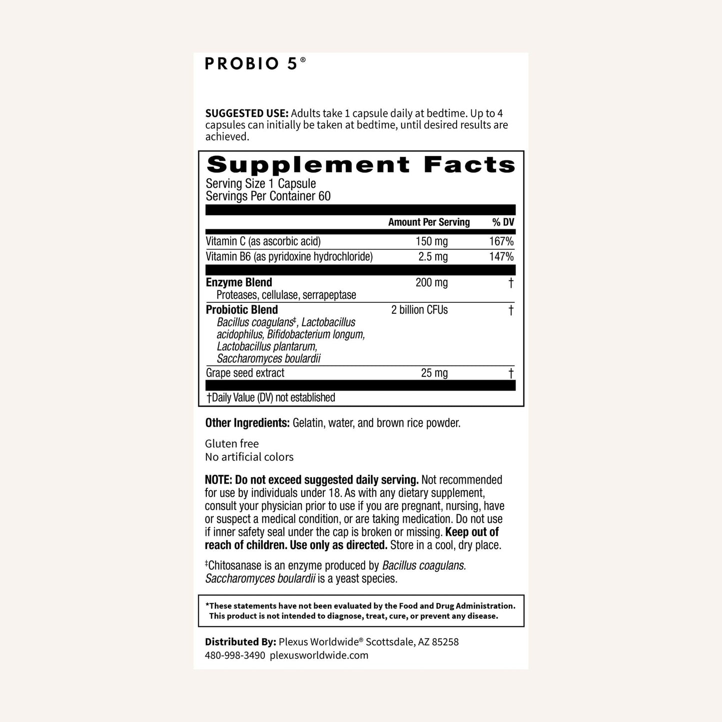 Plexus ProBio 5 Capsules 120 Count