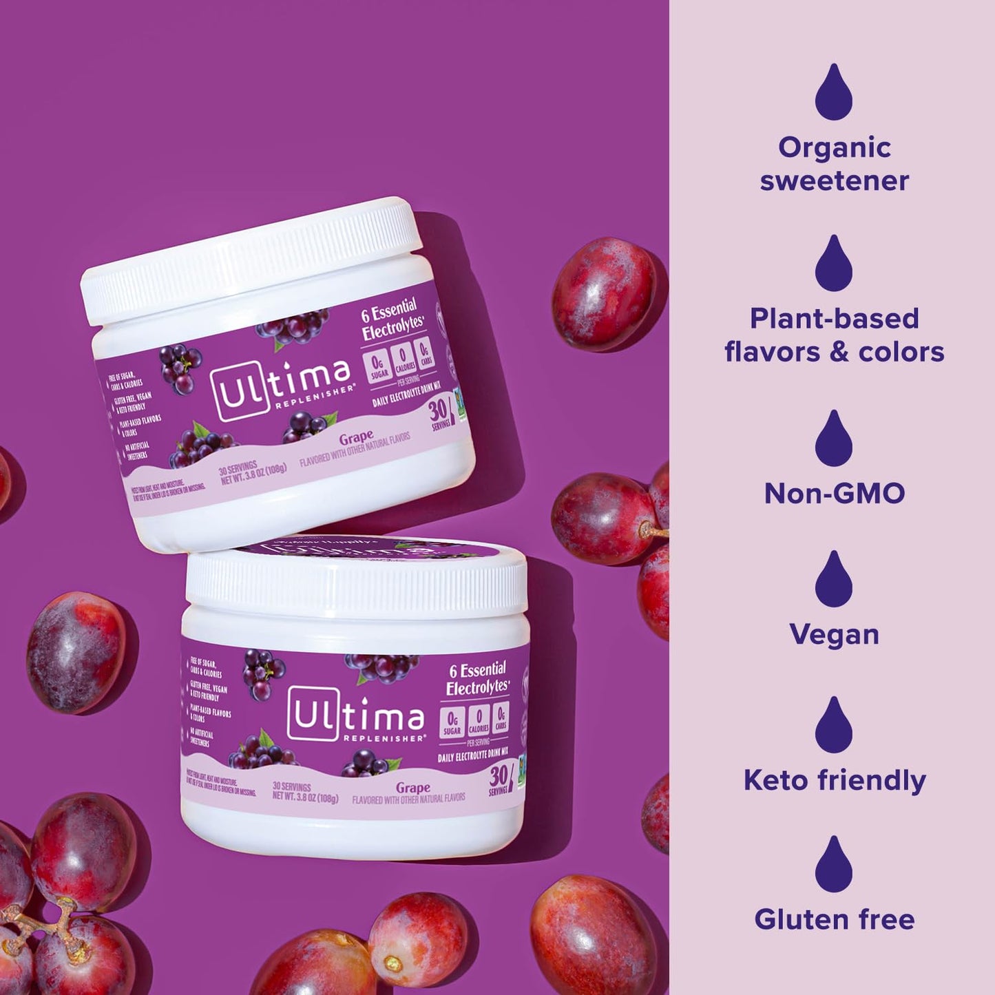 Ultima Replenisher Grape Electrolytes Powder, 3.8 Ounce