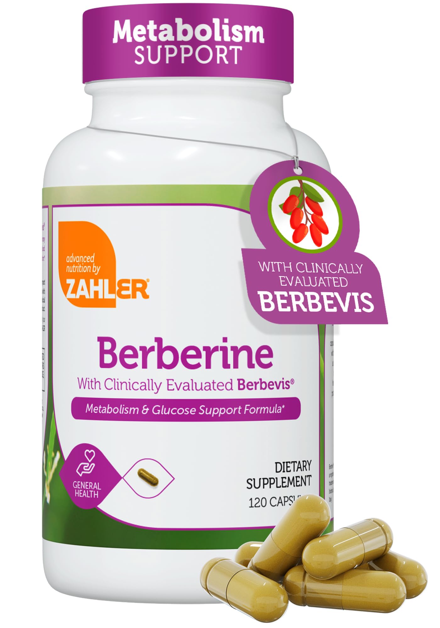 Zahler Berberine 1000mg Capsule with Clinically Evaluated Berbevis Complex and Berberine HCl, Metabolism & Glucose Support, 120 Capsules