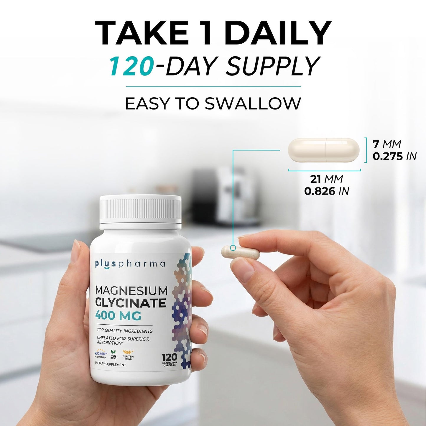PlusPharma Magnesium Glycinate 400mg Capsules, 120 Count