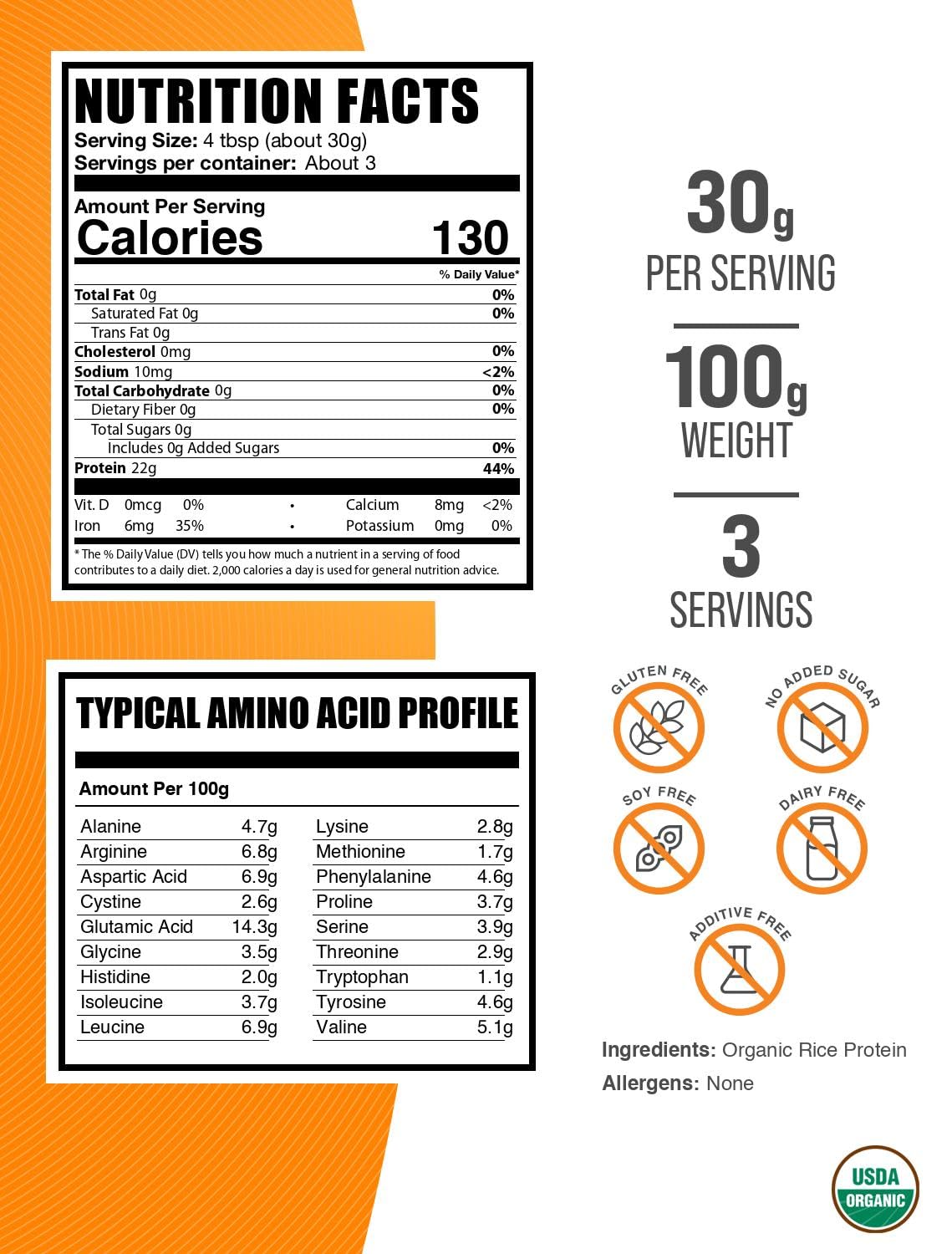 BulkSupplements Organic Rice Protein Powder, 100 g