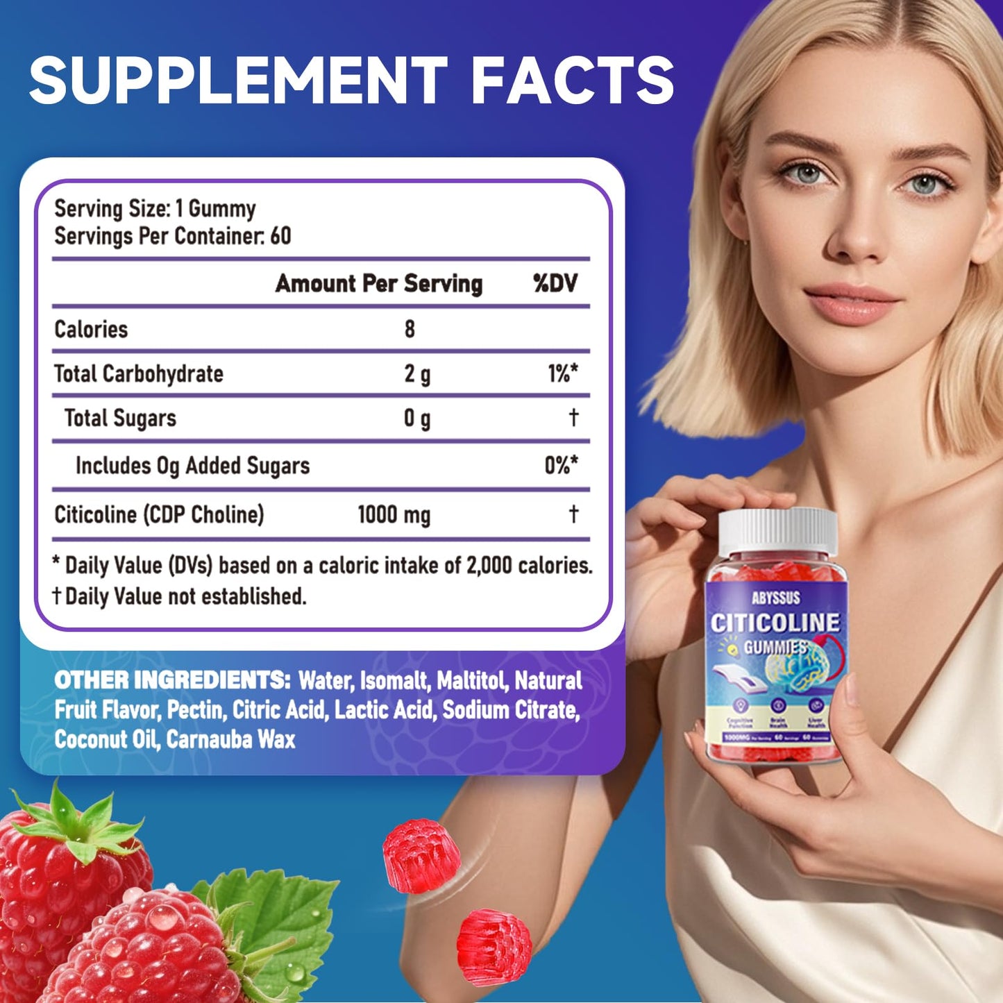 ABYSSUS Citicoline (CDP Choline) 1000mg Gummies, 60 Count
