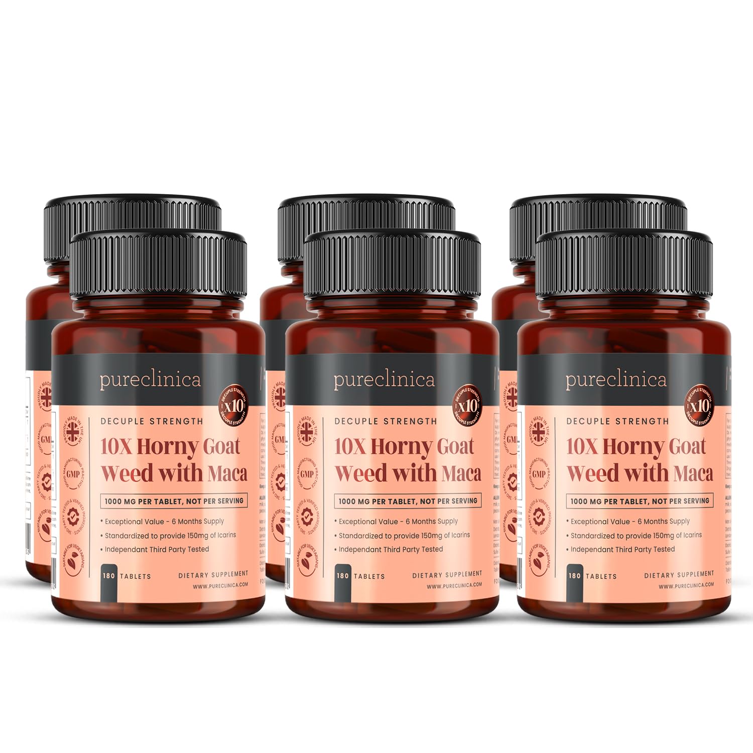 PureClinica Horny Goat Weed & Maca Extract – 750mg (5:1) & 250mg (10:1) per Tablet, 1080 Tablets