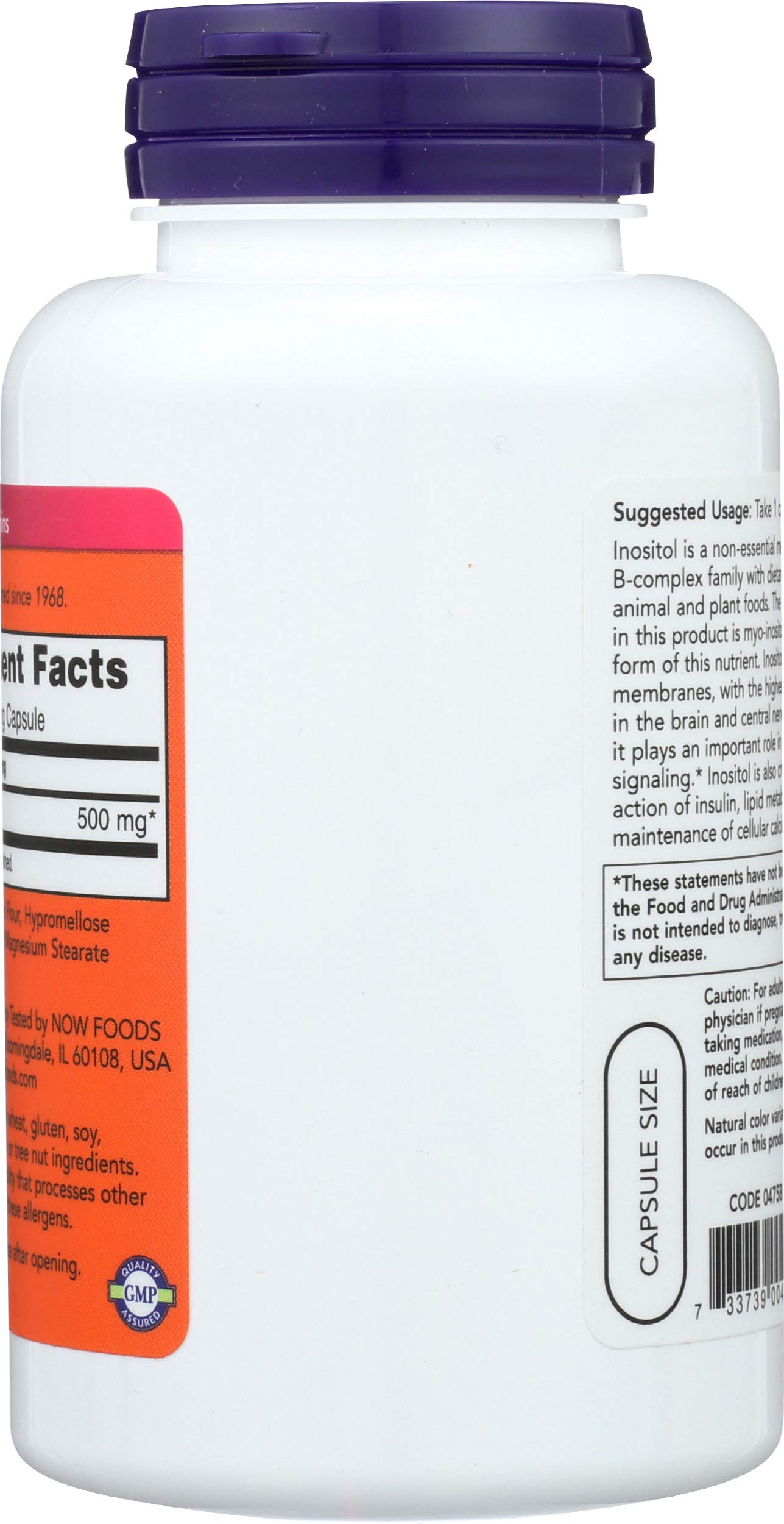 NOW Foods Inositol 500mg Capsule, 100 Capsules