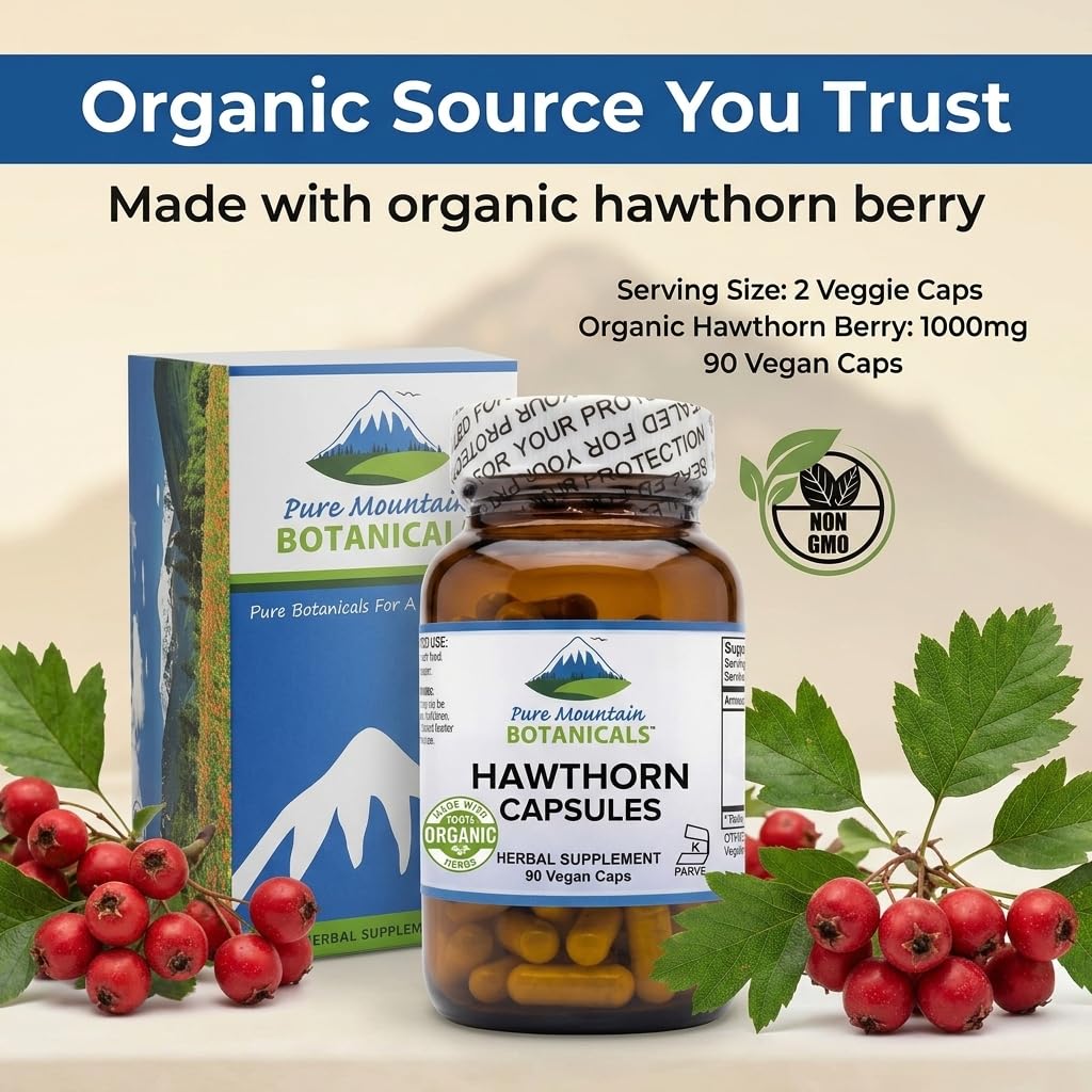 Pure Mountain Botanicals Hawthorn Berry Capsules, 90 Count