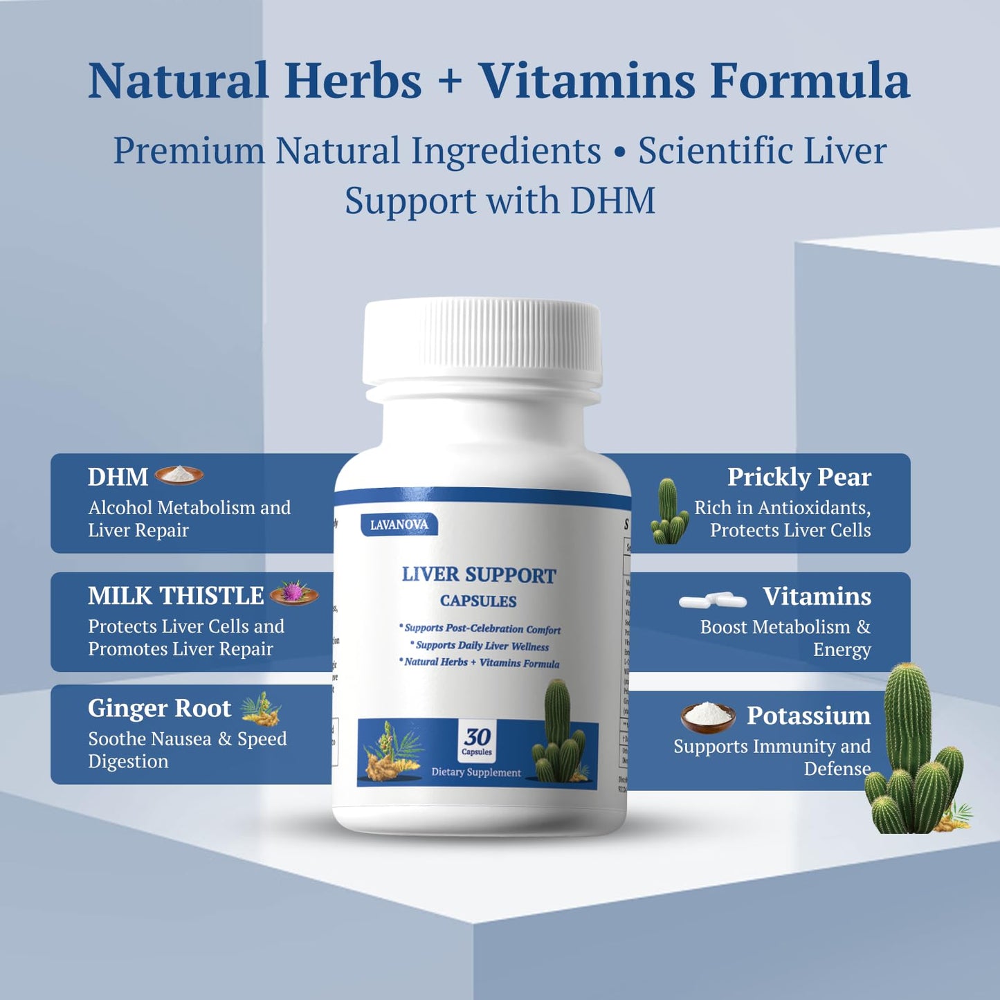 LAVANOVA DHM Pre-Drink & Liver Support Supplement with Dihydromyricetin, Milk Thistle & L-Cysteine, 30 Capsules