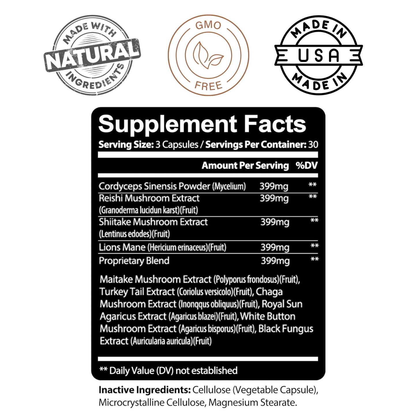 Kaya Naturals Mushroom Complex Premium 1995mg Per Serving Capsule 90 Count